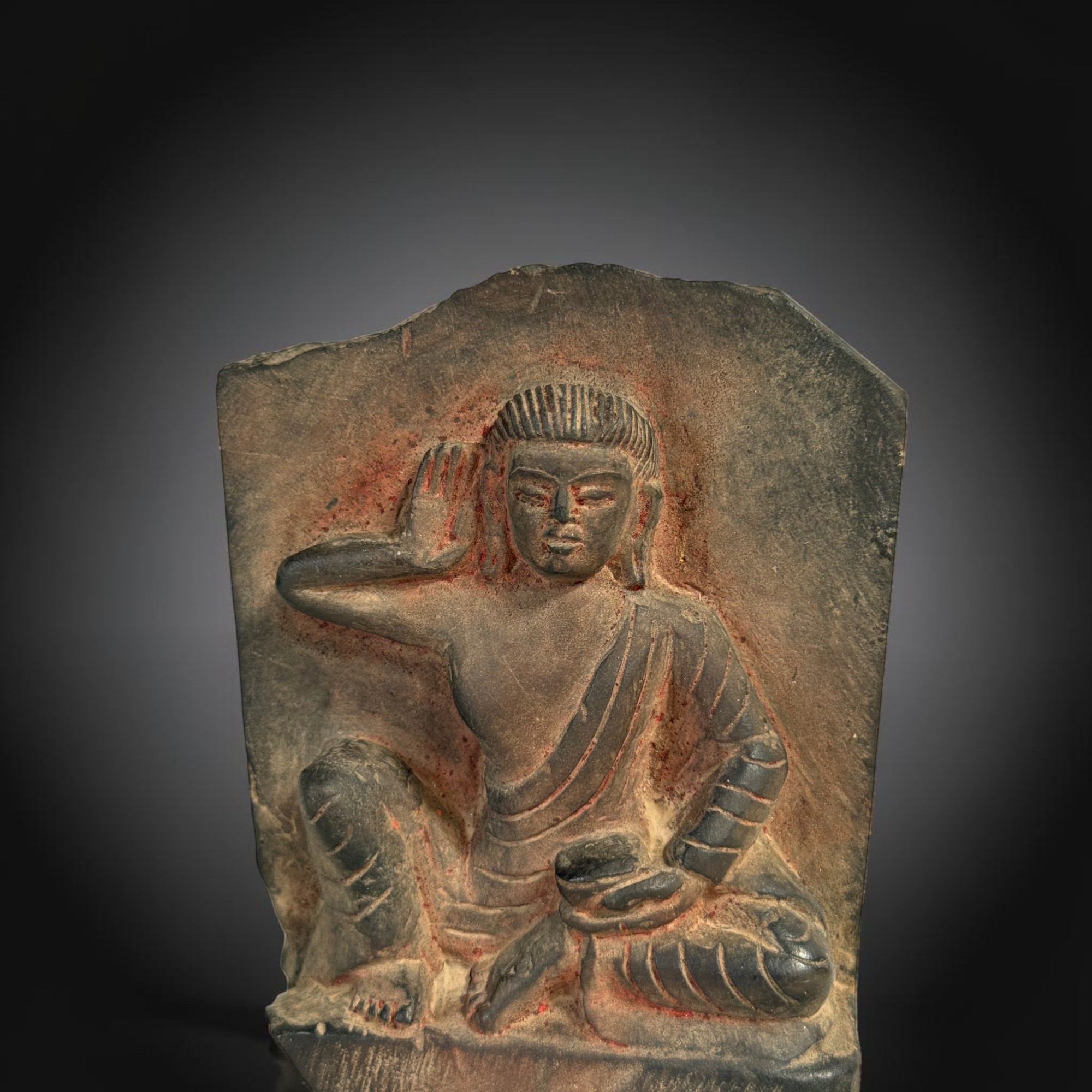 Alte Milarepa Stein Skulptur Blackstone Relief Nepal 14,5 cm