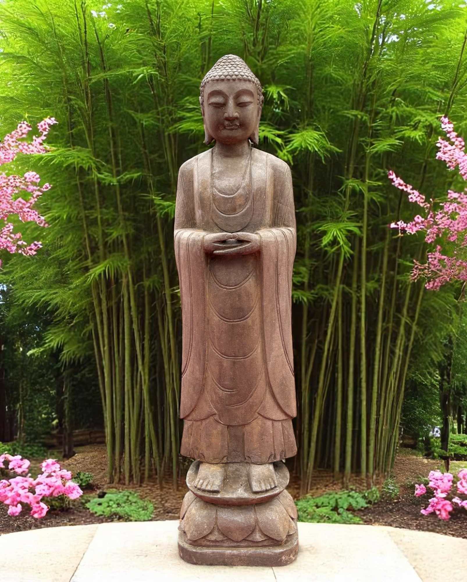 Garten Buddha Statue Naturstein Figur Meditations Geste