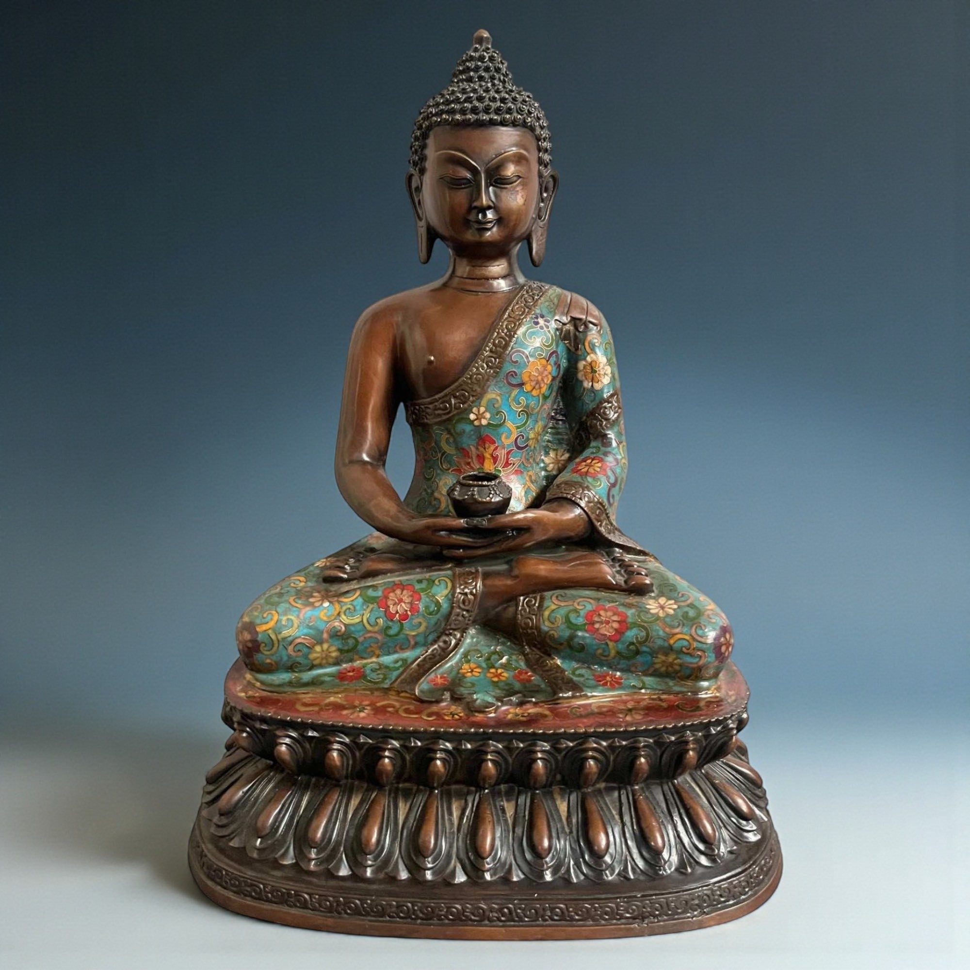 Buddha Figur Bronze China Cloisonne Skulptur 44cm groß