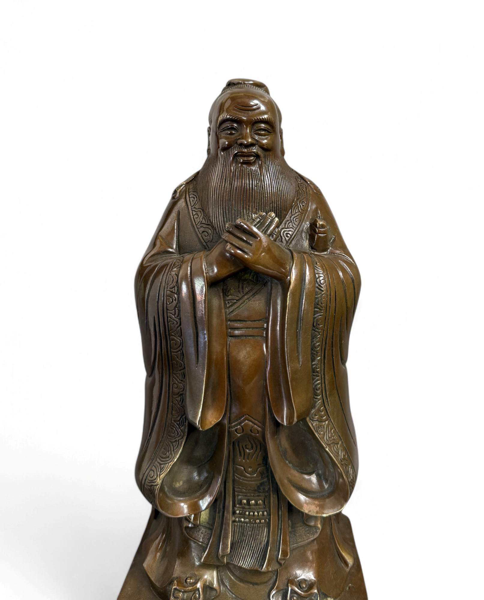 Konfuzius Skulptur aus China - Bronzefigur mit Schriftzeichen