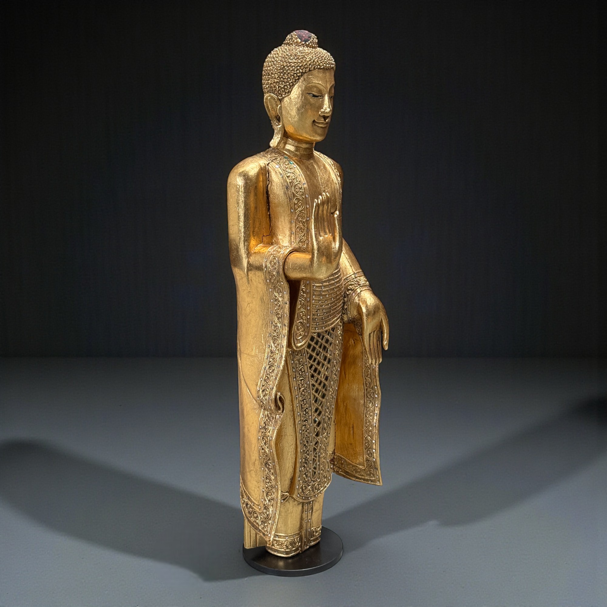 Holz Buddha Statue Thailand blattvergoldet 110 cm groß