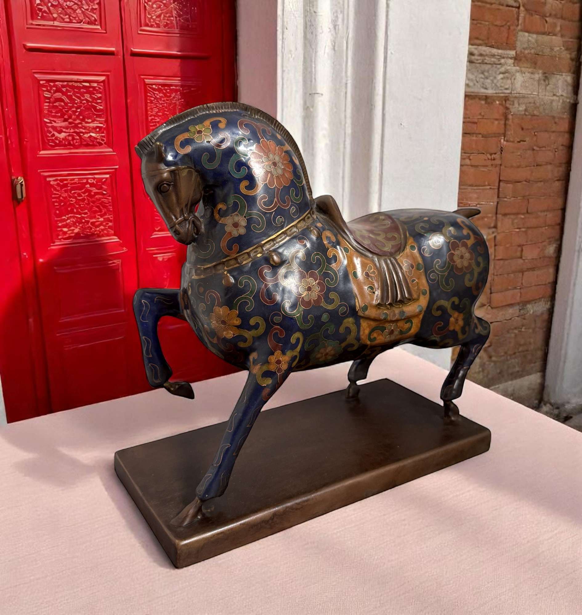 Pferde Skulptur Bronze Cloisonne Figur