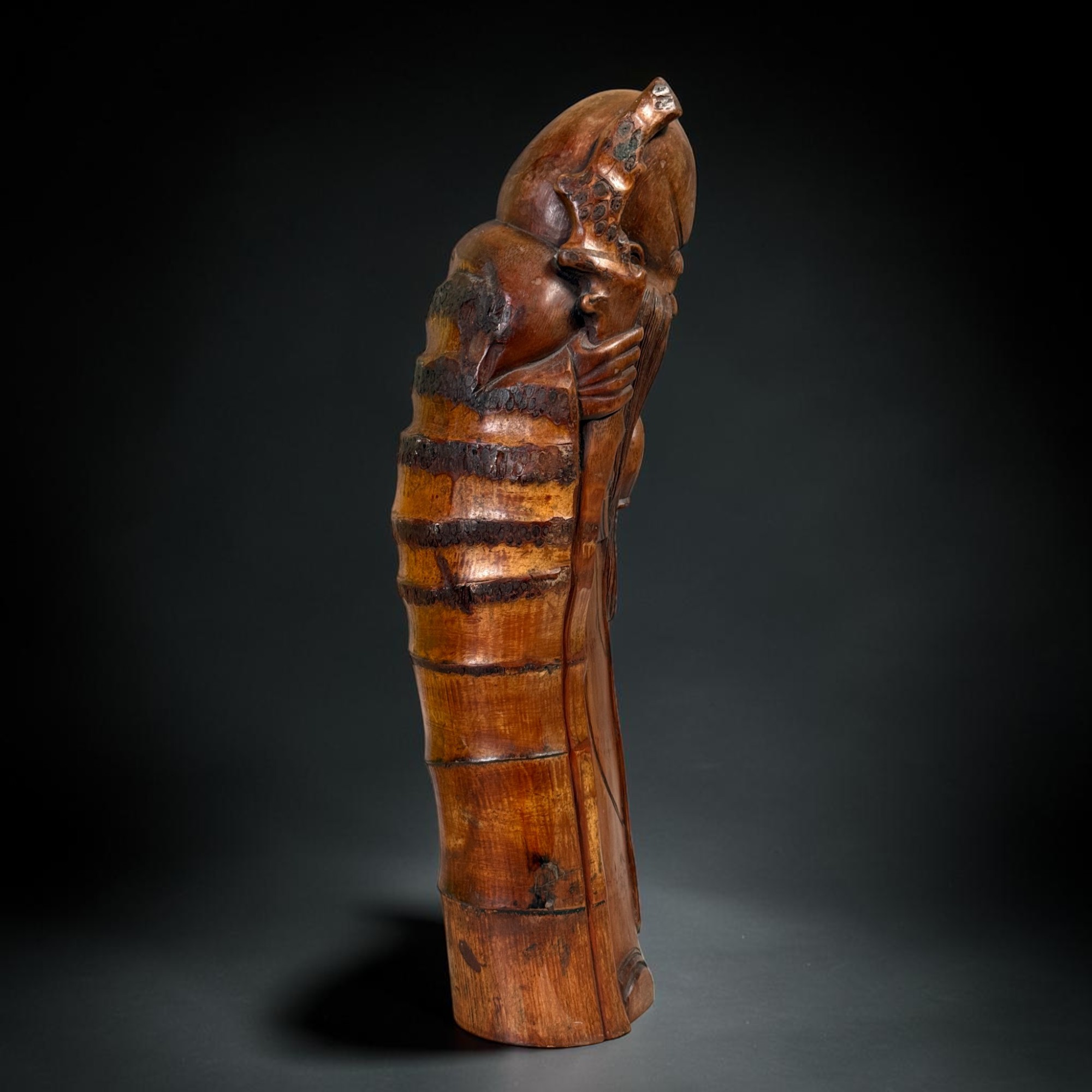 Alte Gott der Langlebigkeit Figur Shou Xing aus Bambuswurzel 51cm