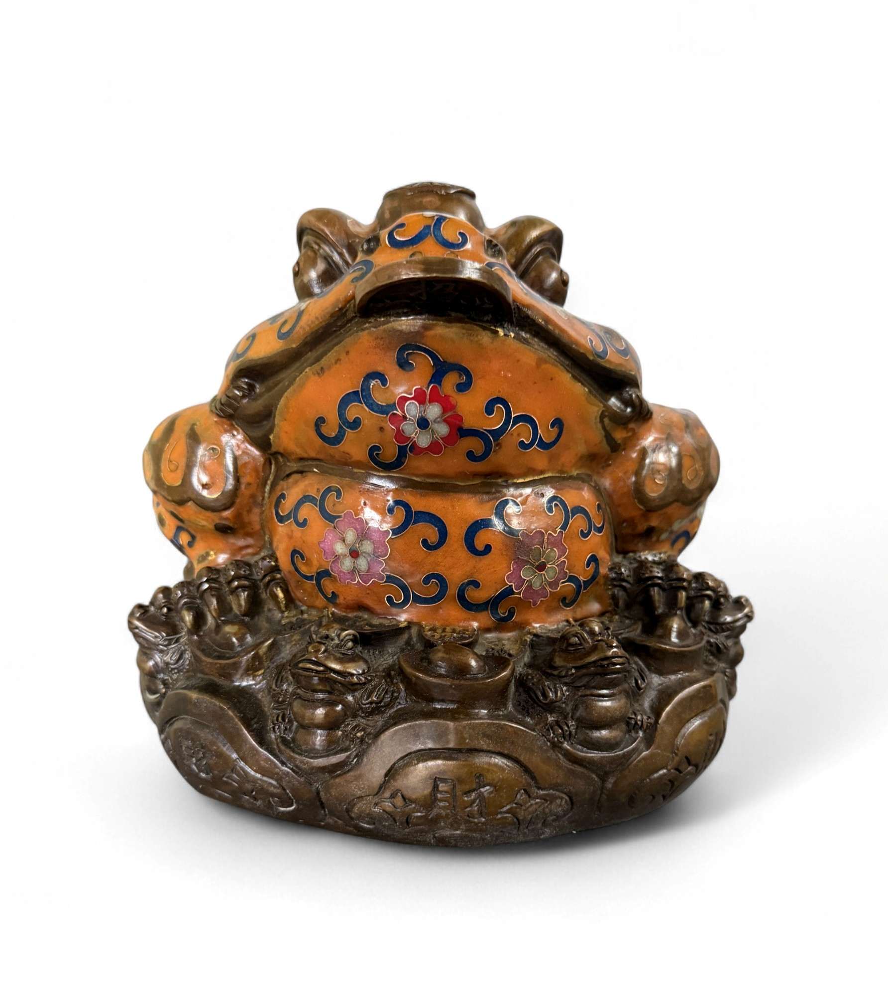 Geldfrosch Geldkröte Bronze Cloisonne chinesische Skulptur