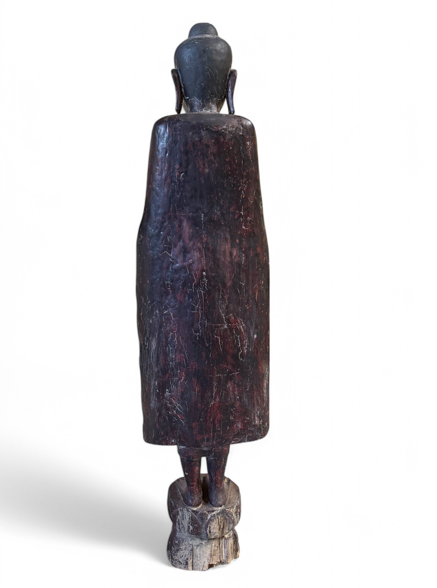 Birmanische Buddha Statue Teak Holz Skulptur Wunschgewährung