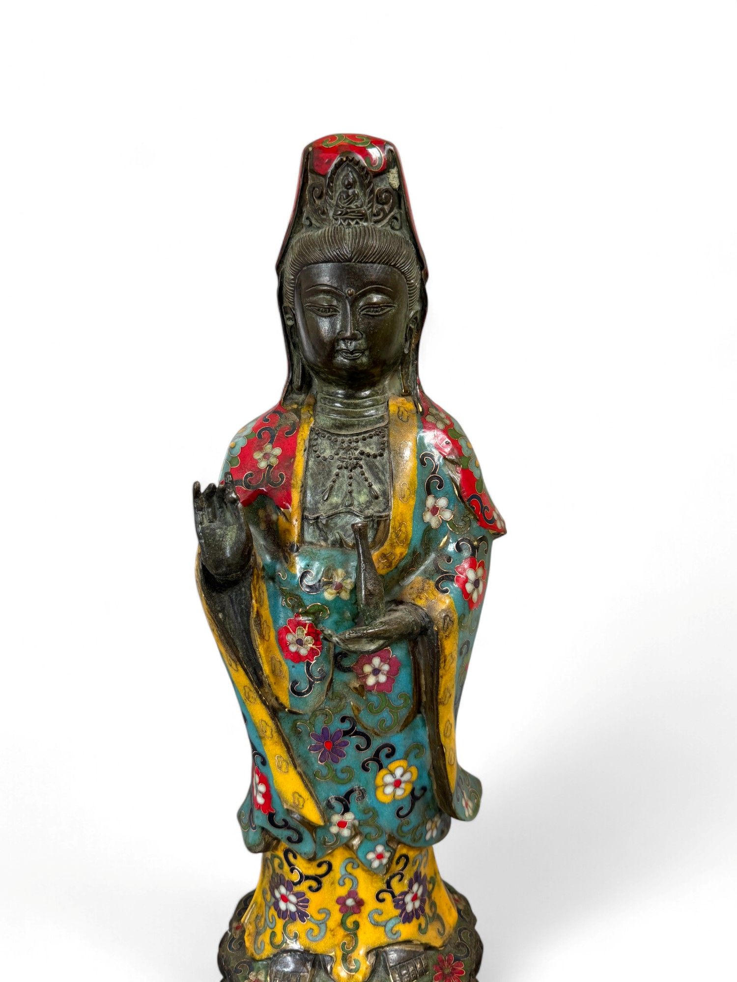 Guan Yin Bronze Figur China Bodhisattva Skulptur Buddha Figur