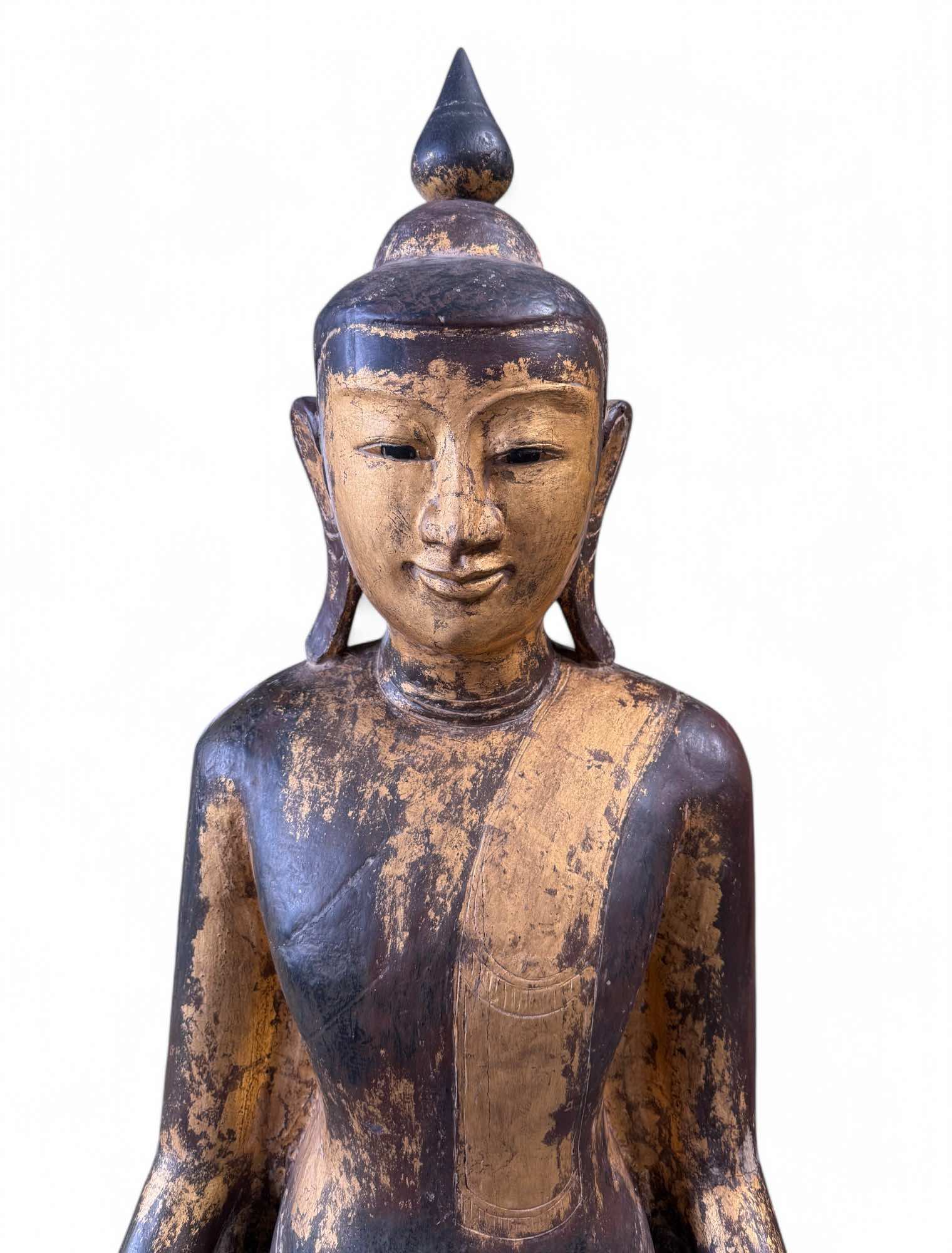 Alte Holz Buddha Statue Mandalay Skulptur Burma, 190 cm groß