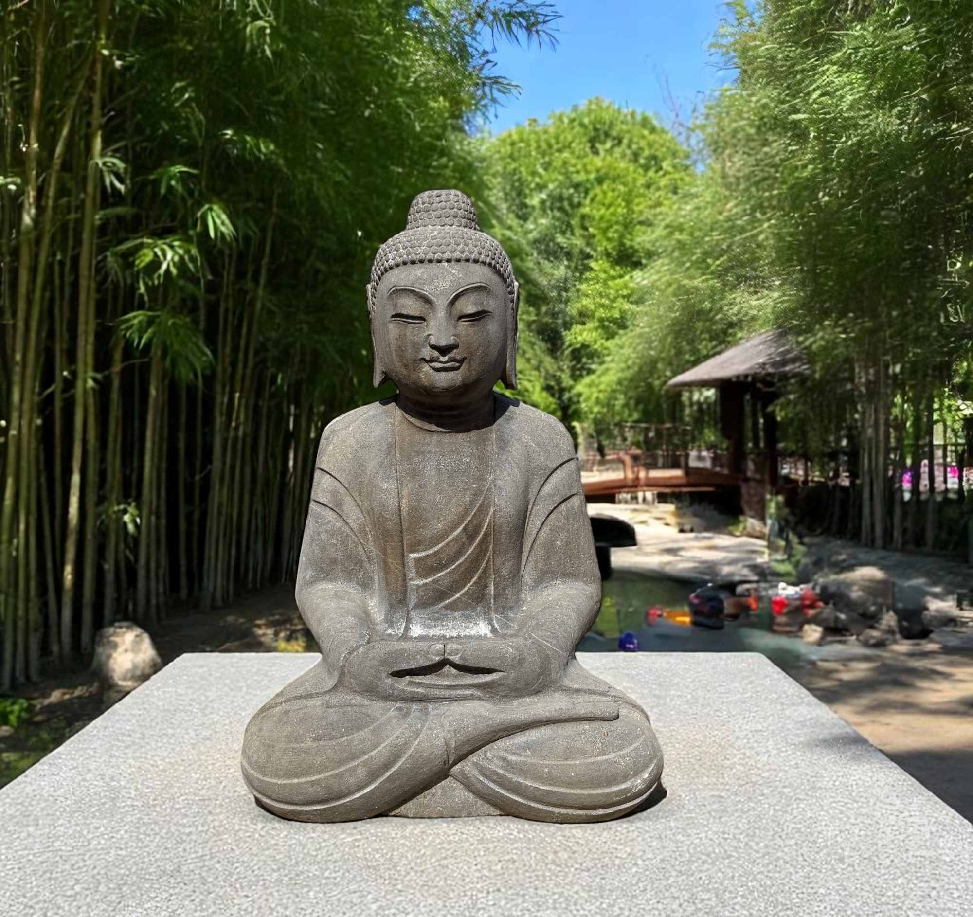 Garten Buddha Statue Naturstein Figur Meditations Geste