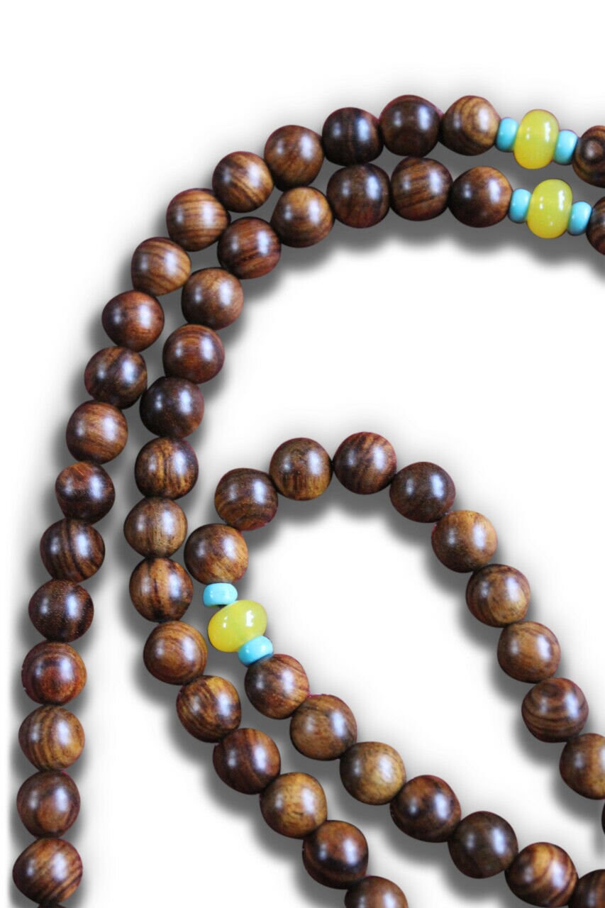 Buddhistische Halskette Mala, Rosenholz, mit Dorje