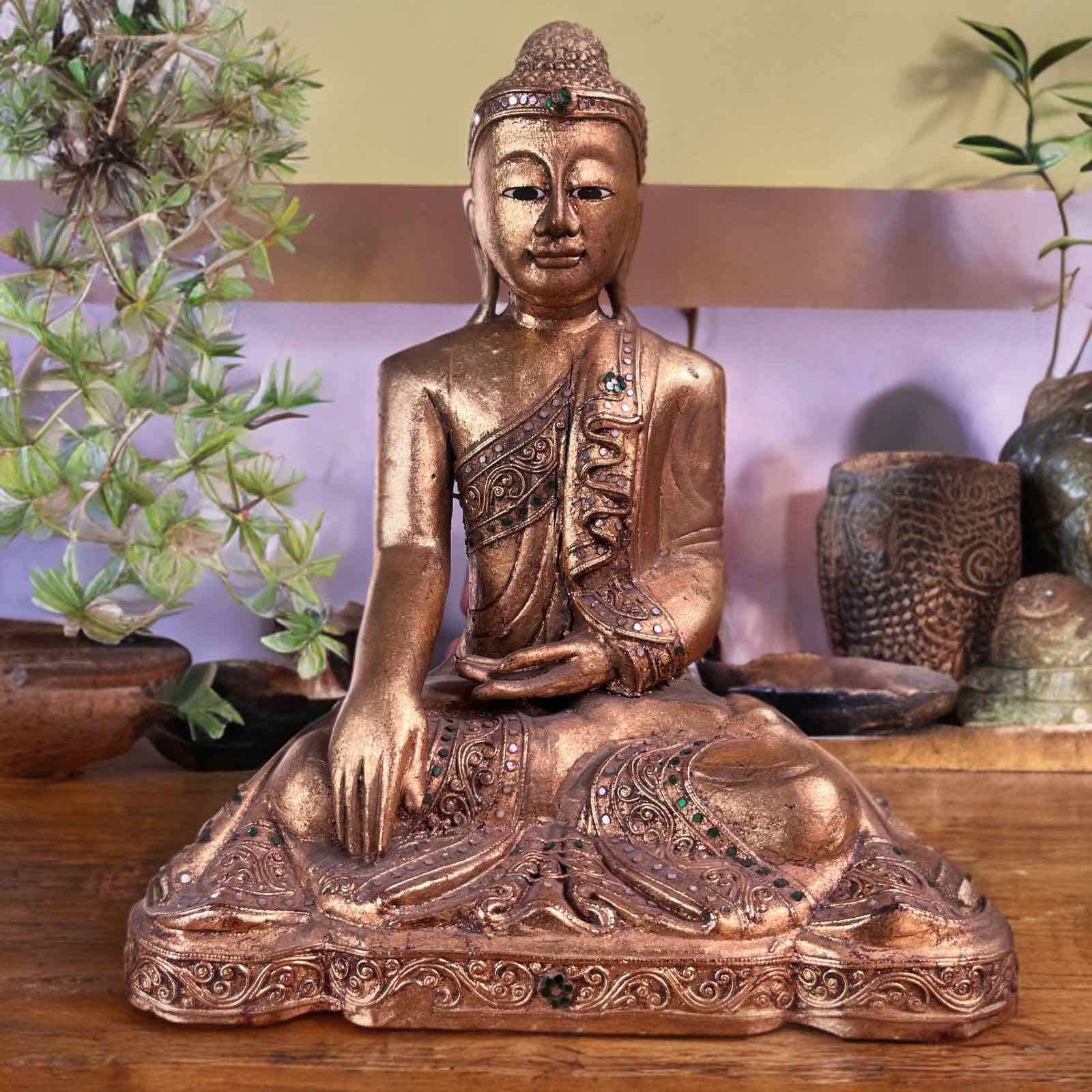 Holz Buddha Statue Thailand blattvergoldet 44,5cm