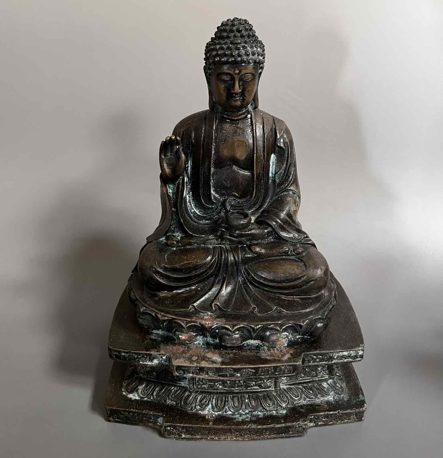 Buddha Figur Bronze Skulptur Schutzgeste 27cm