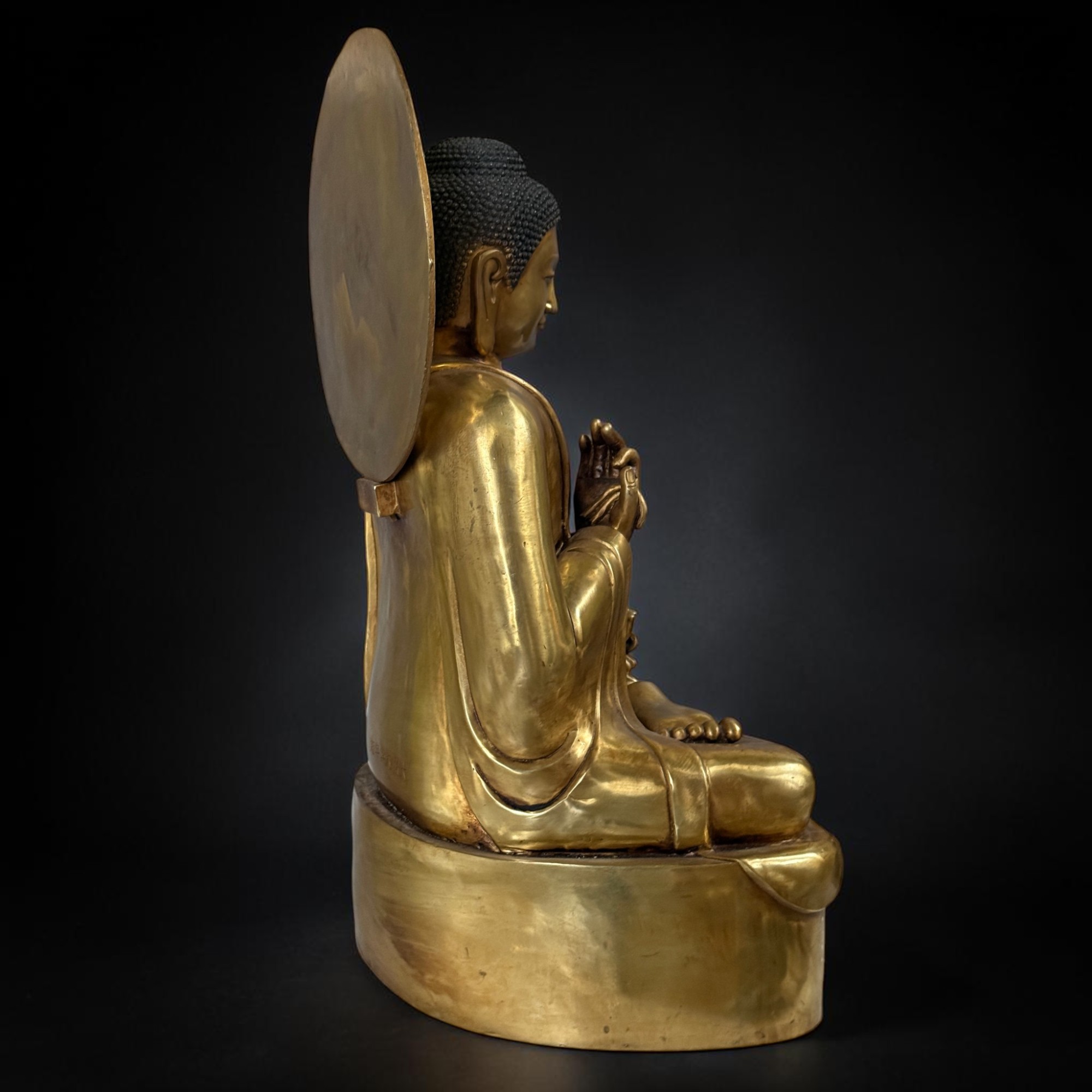 Sitzende Bronze Buddha Skulptur mit Nimbus Sichuan 60cm
