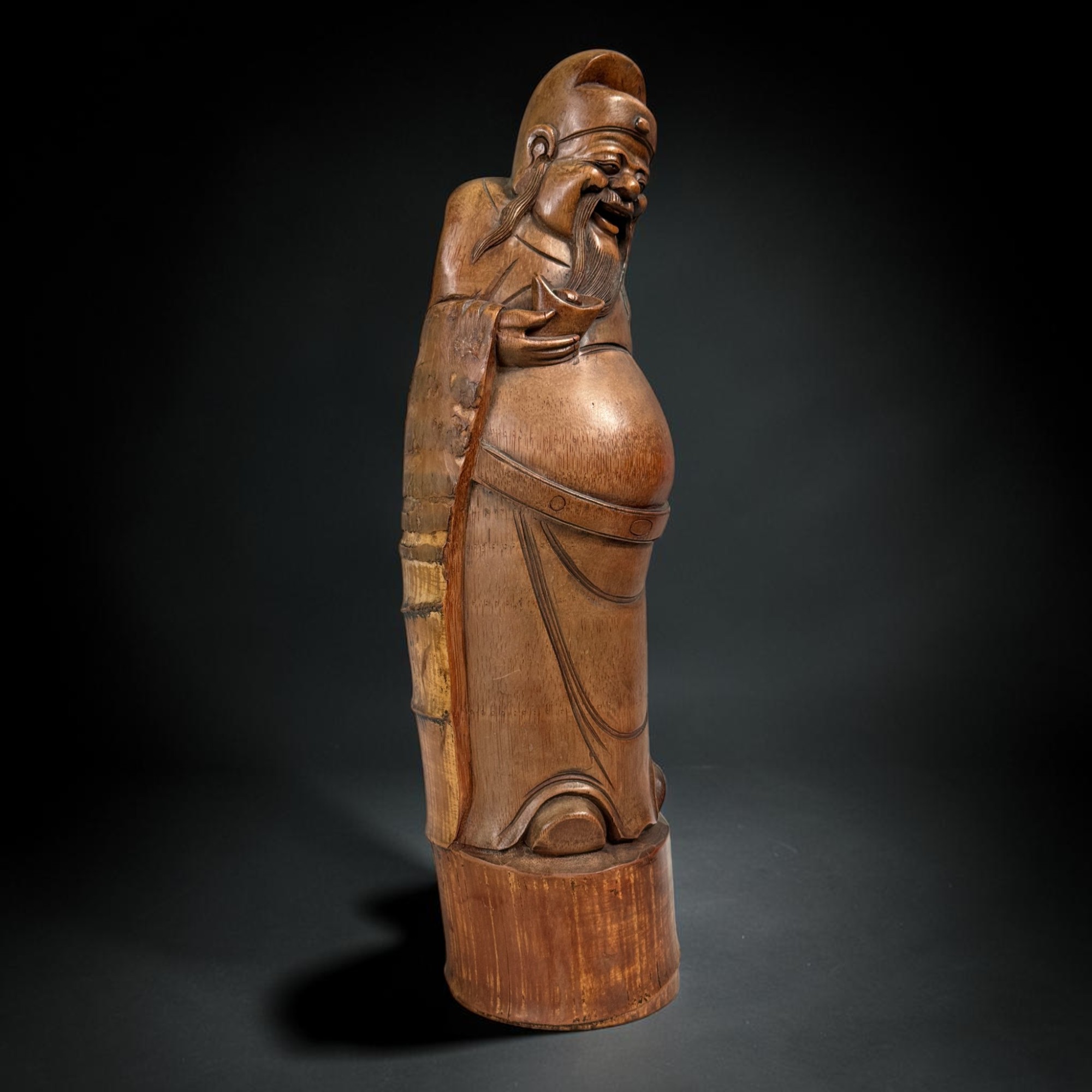 Alte Gott des Reichtums Figur aus Bambuswurzel 50cm