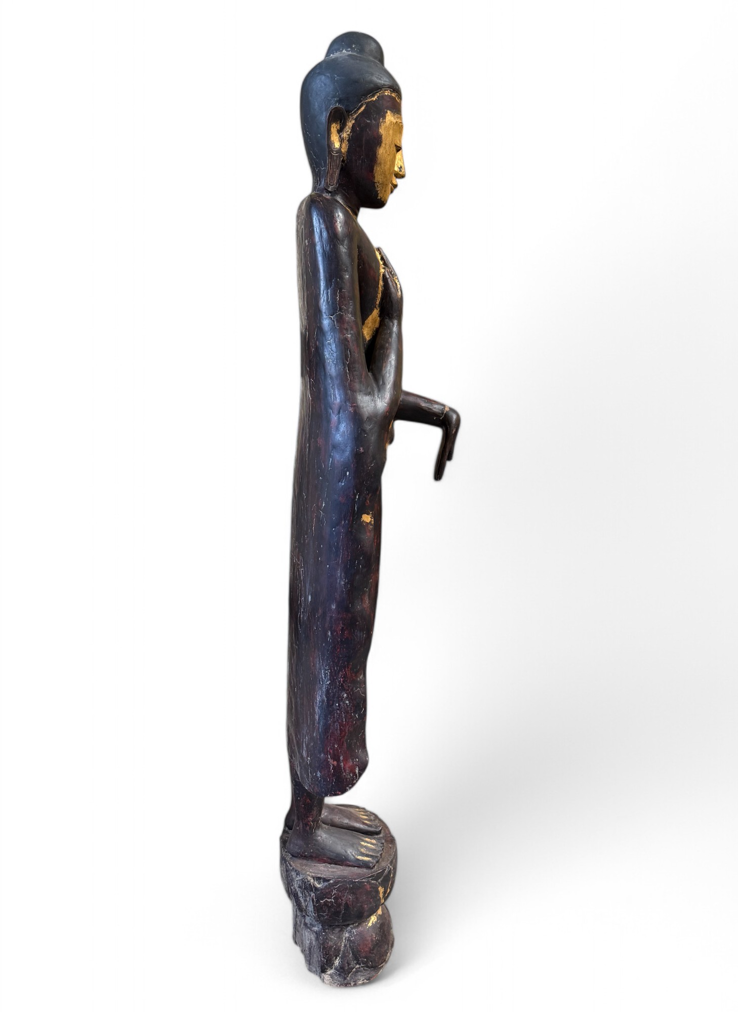 Birmanische Buddha Statue Teak Holz Skulptur Wunschgewährung