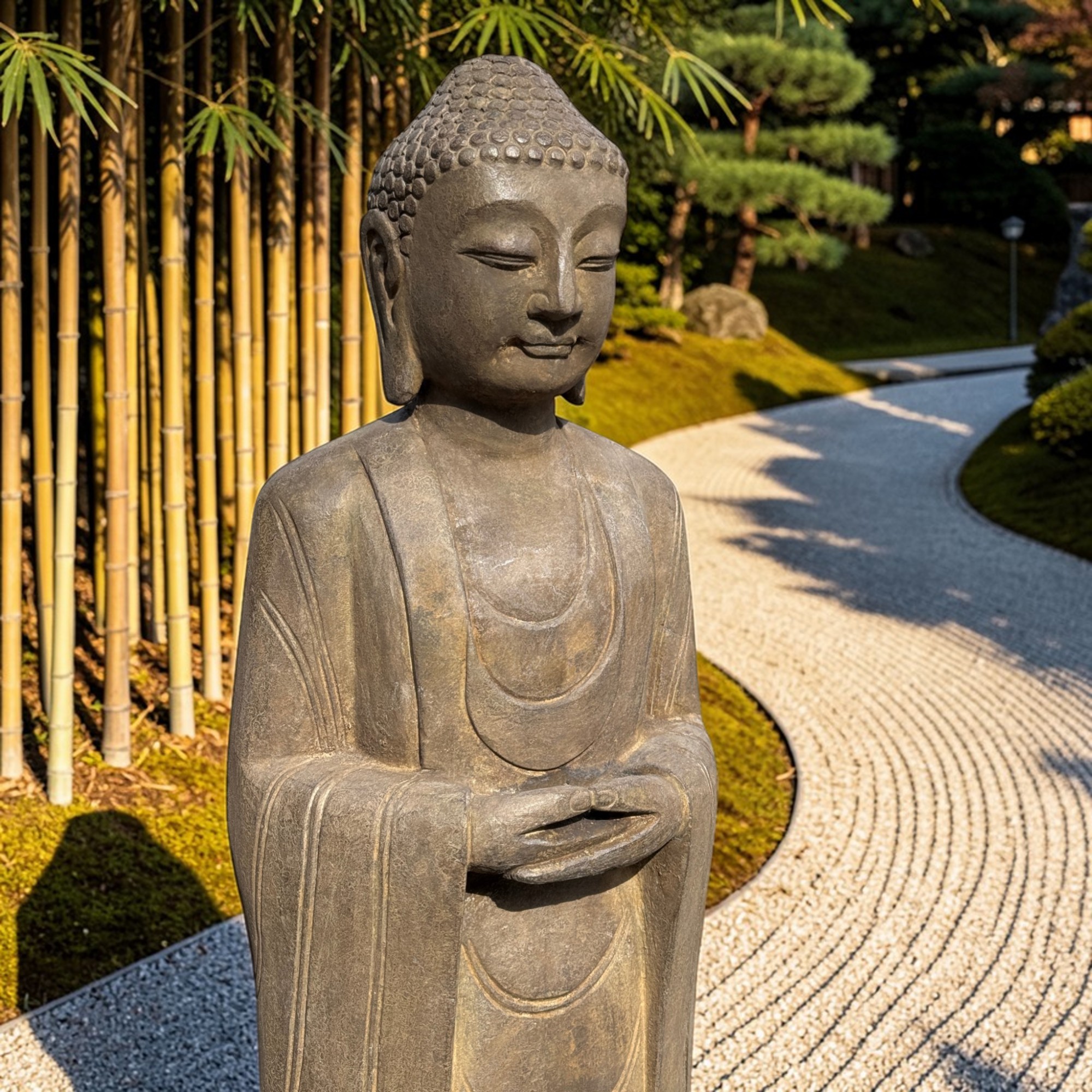 Garten Buddha Statue Naturstein Figur Meditations Geste