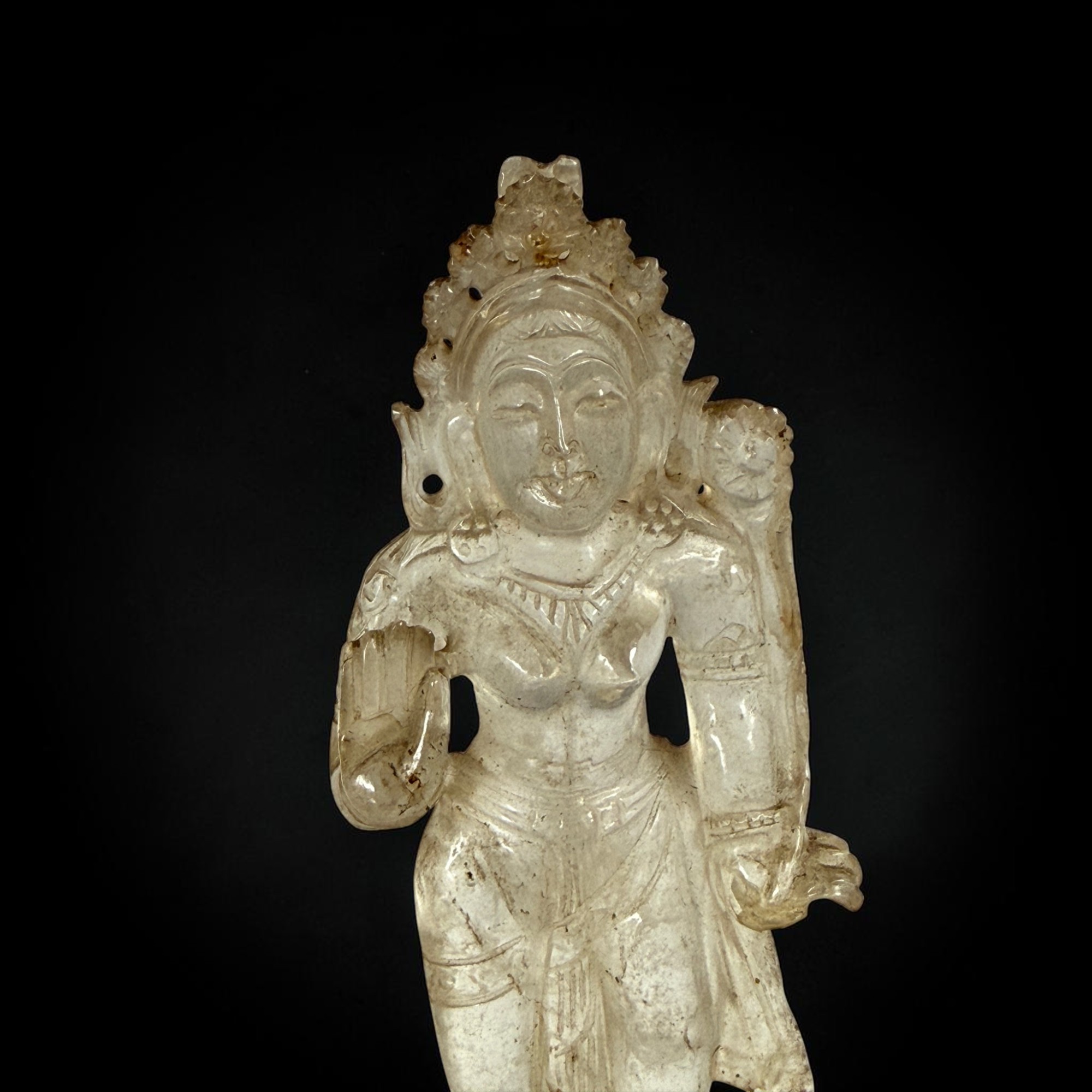 Tara Statue aus echtem Bergkristall handgeschnitzt Nepal 17,5 cm