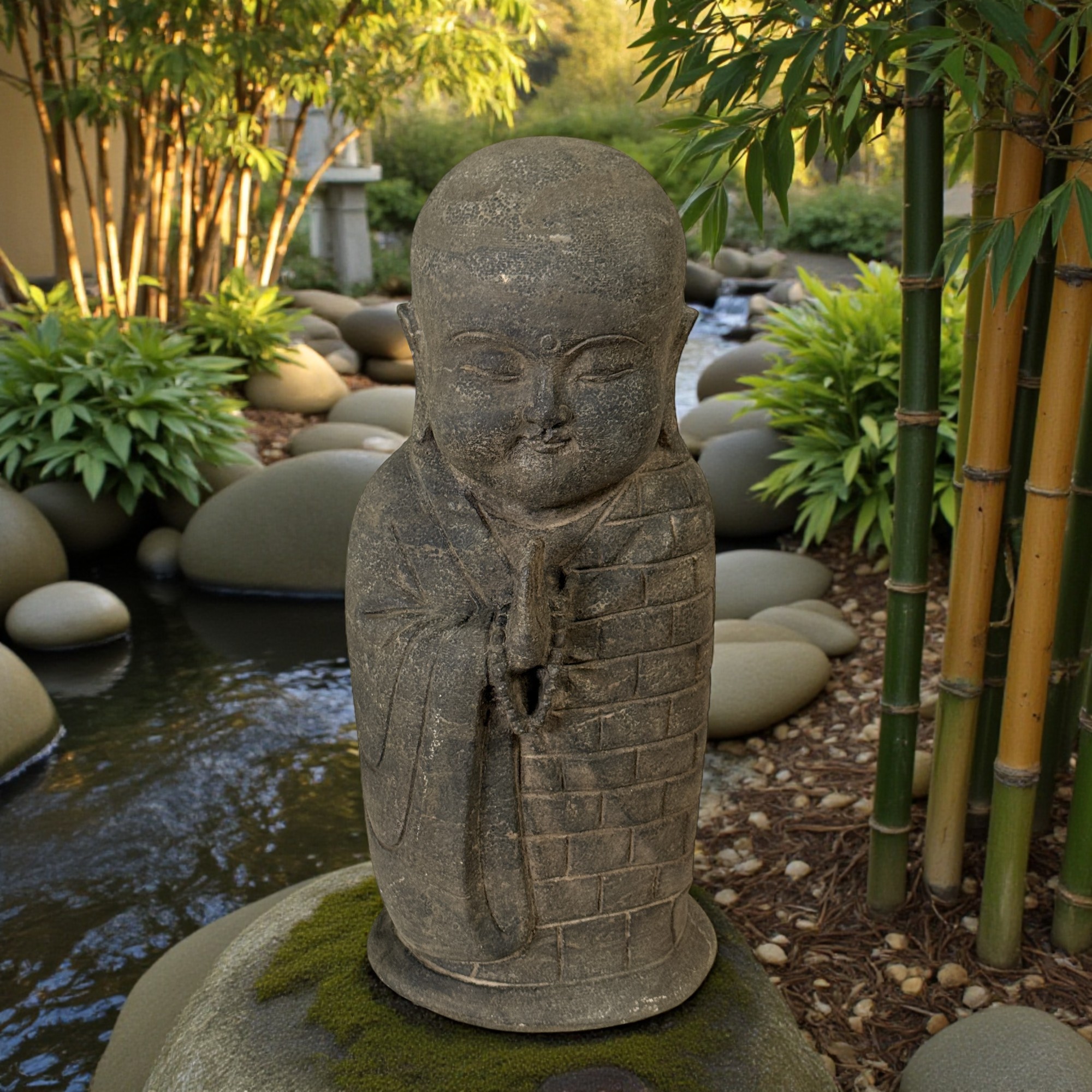 Garten Mönch Skulptur aus Naturstein - China - 40 cm groß