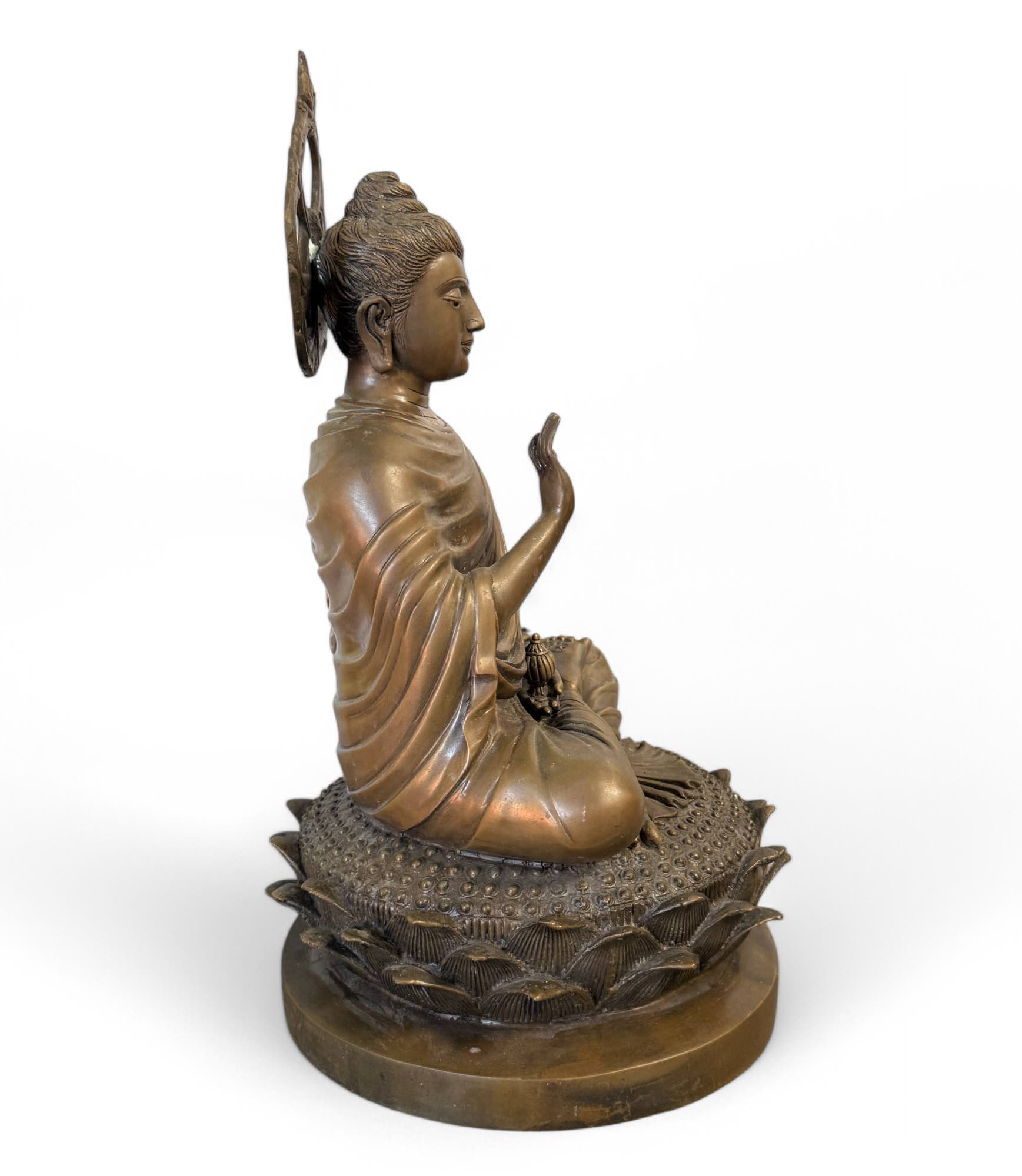Gandhara Bronze Buddha Skulptur mit Aureole 43 cm