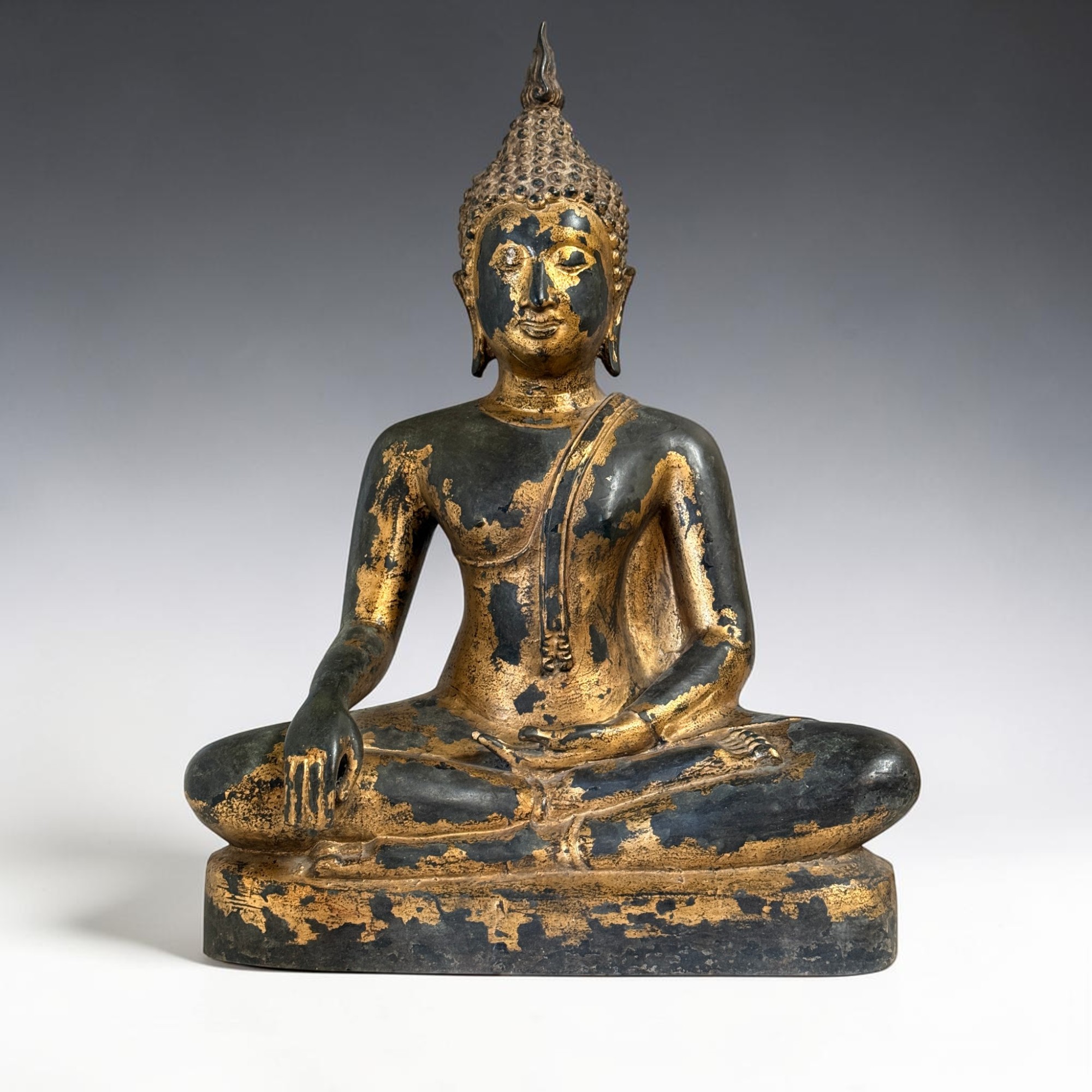 Bronze Buddha Thailand 59cm Sukhothai Stil massiv 18,5kg Vergoldet Sammlerstück