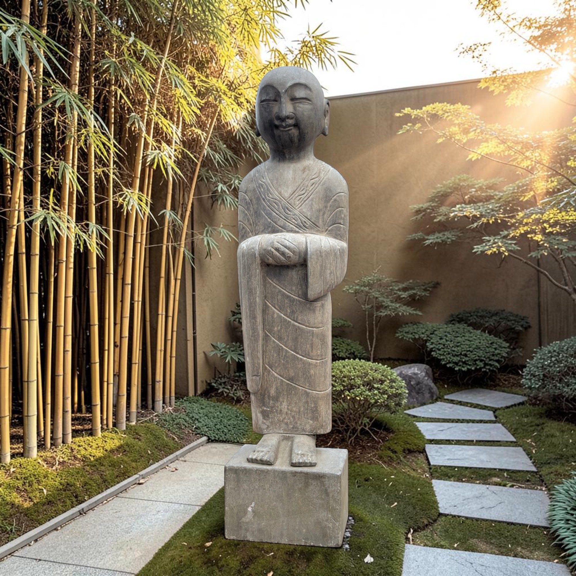 Zen Mönch Statue Naturstein 101cm | Meditierend | Tibet-Sichuan | Gartenstatue