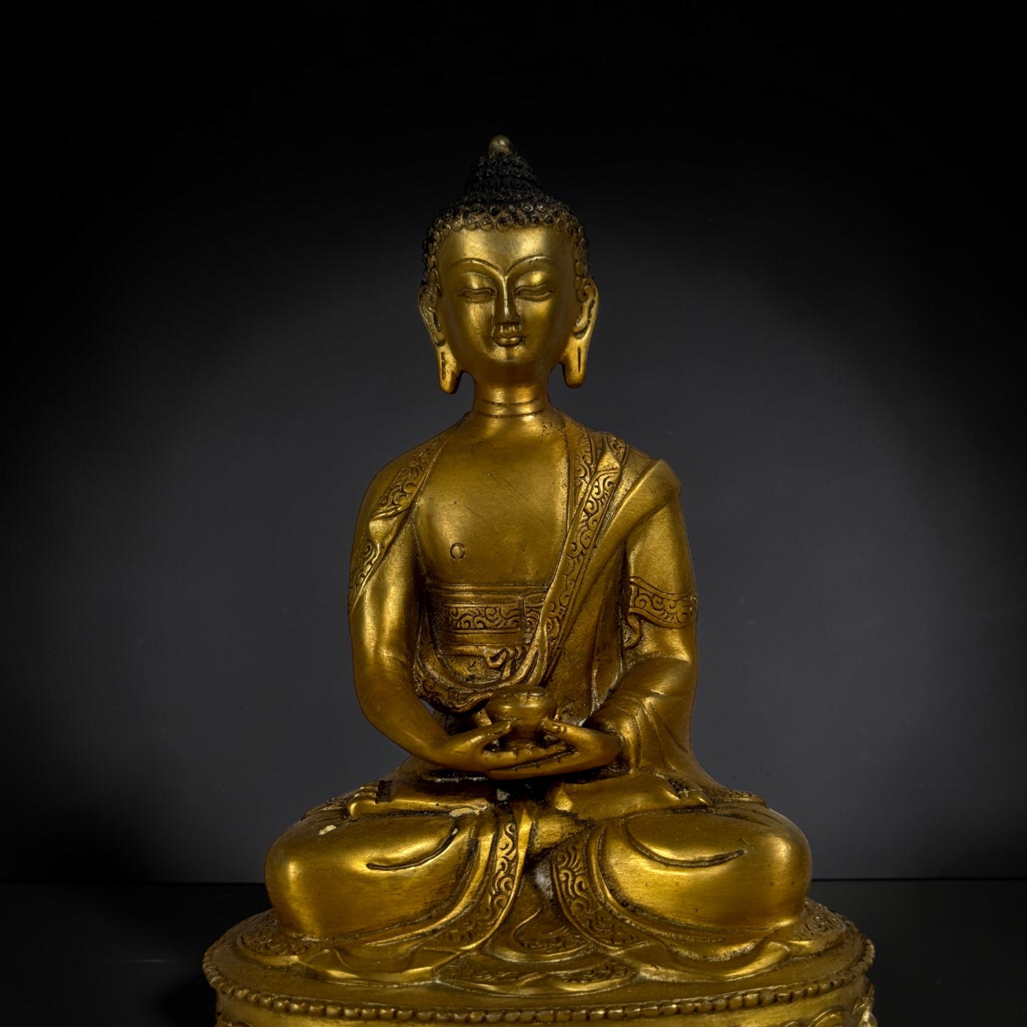 Buddha Figur Amitabha Bronze Skulptur in Meditation Asien Kunst 20cm