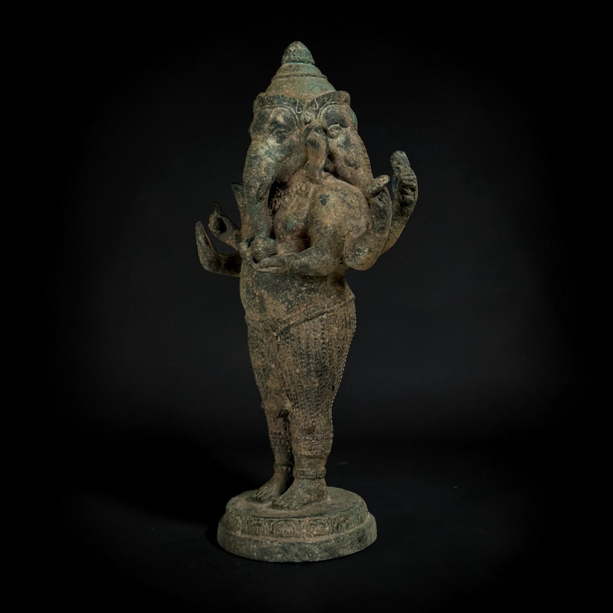 Bronze Ganesha Figur aus Thailand - dreiköpfig - 32 cm groß