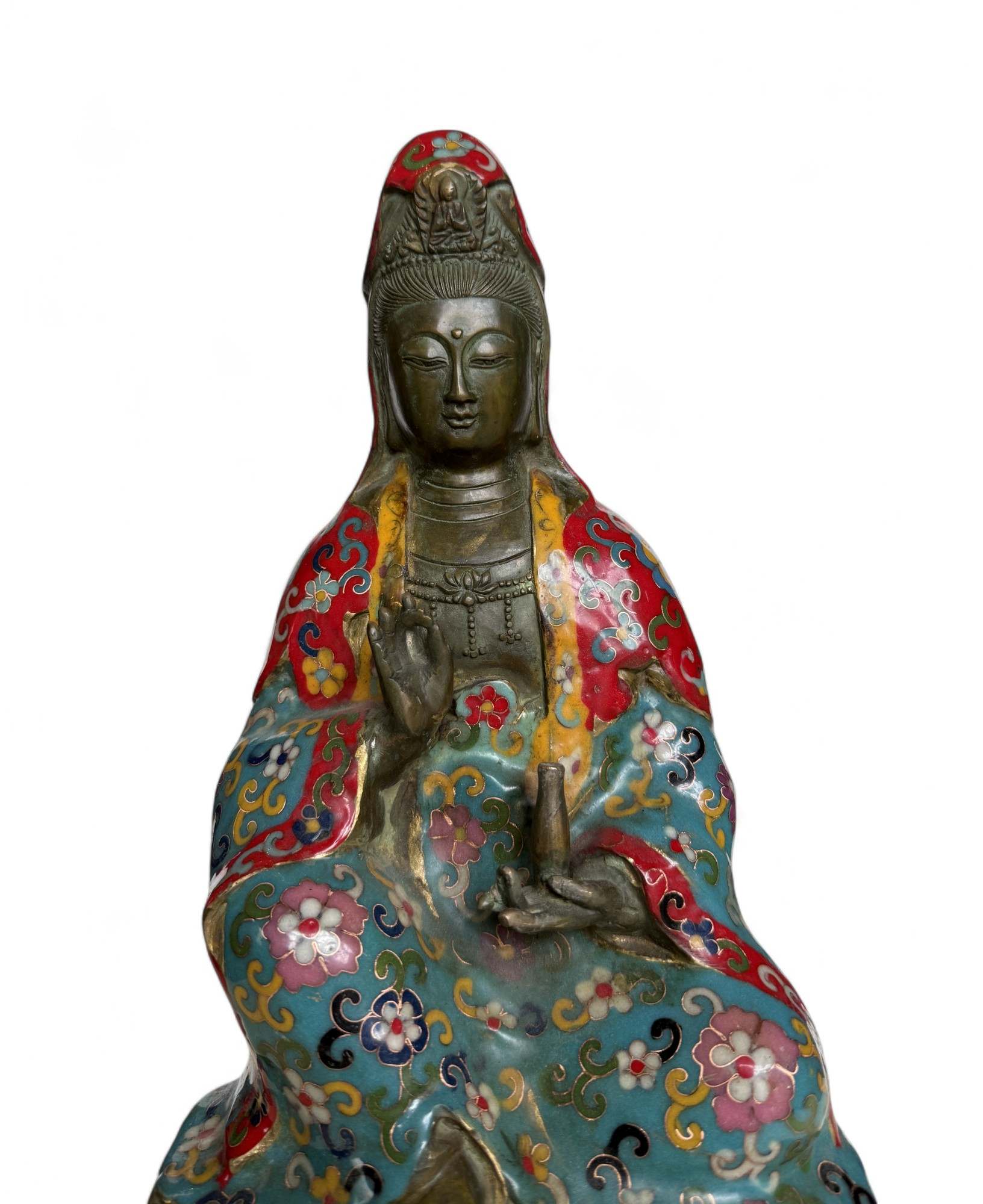 Guanyin Bodhisattva Figur China – Bronze Cloisonné Kunst