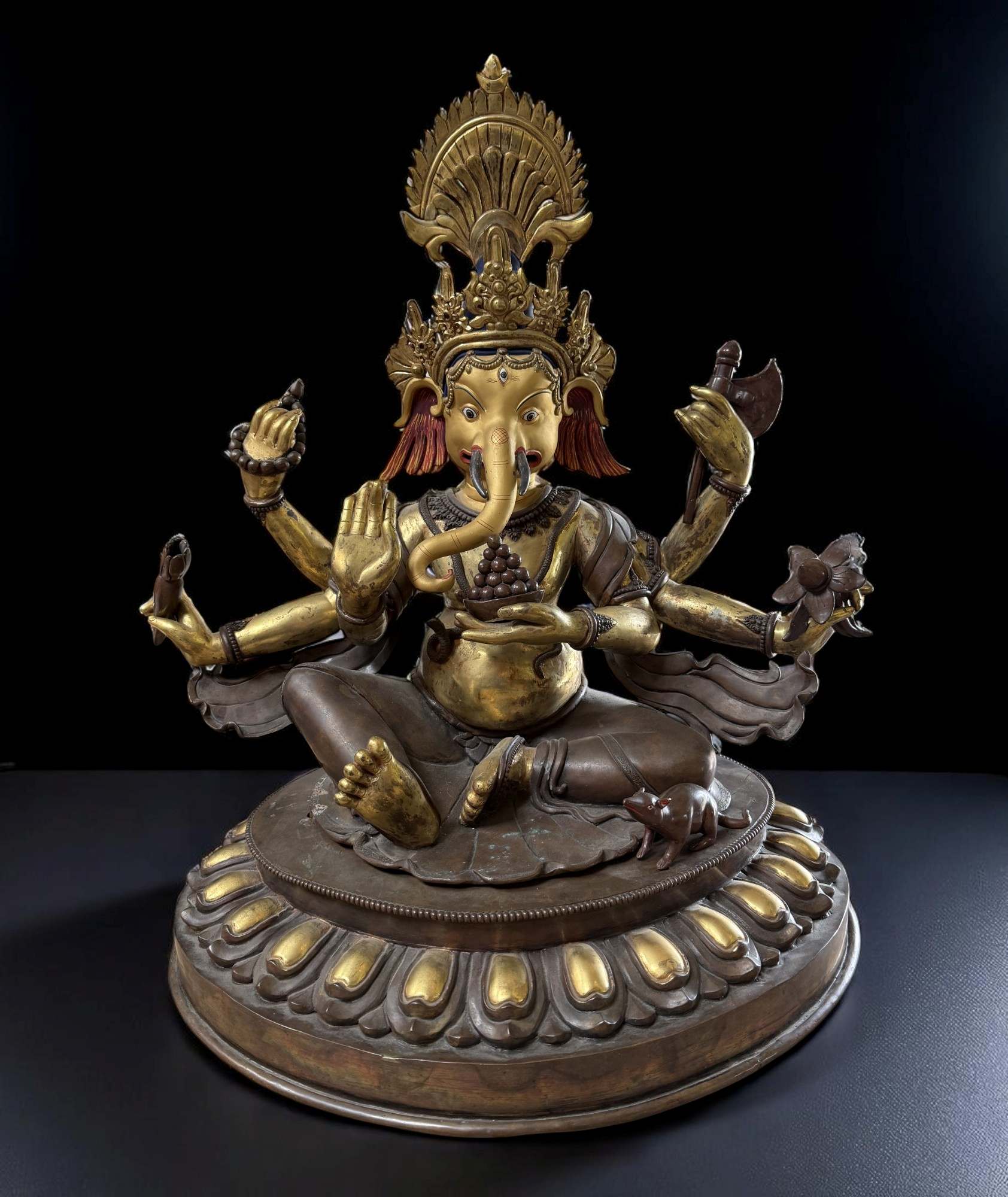 Große Ganesha Statue Bronze Skulptur aus Nepal - 67 cm