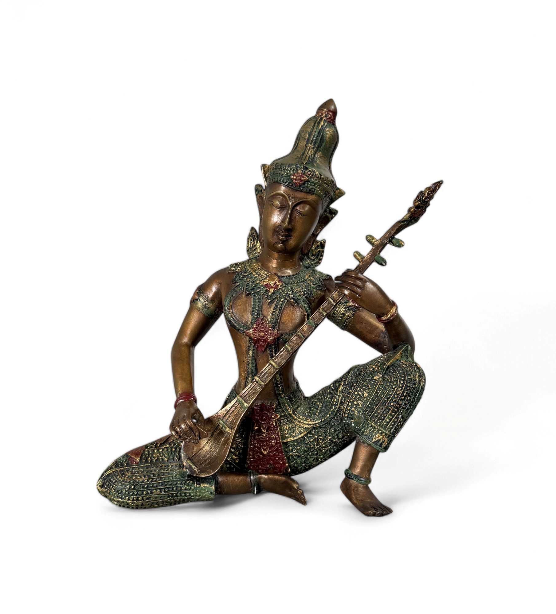 Thailändische Apsara Musikantin aus Bronze mit Saiteninstrument