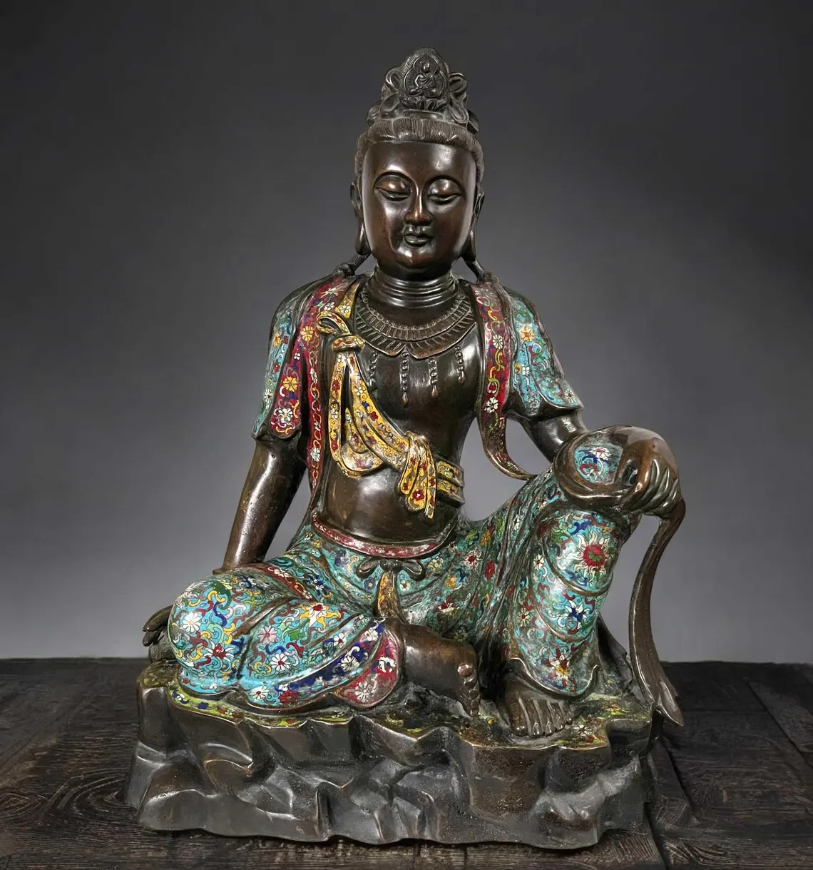 Guanyin Statue Cloisonne Bronze Bodhisattva China