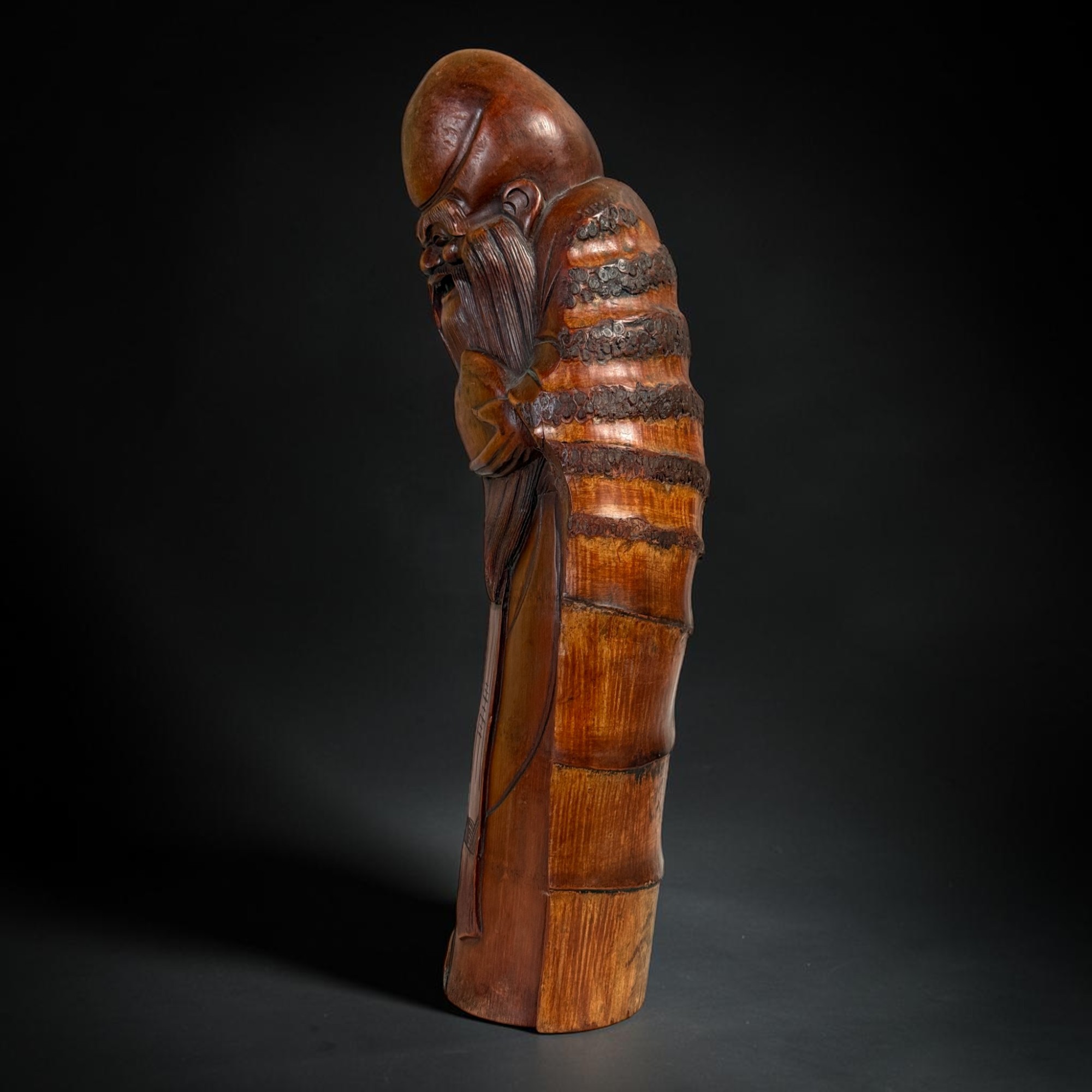 Alte Gott der Langlebigkeit Figur Shou Xing aus Bambuswurzel 51cm