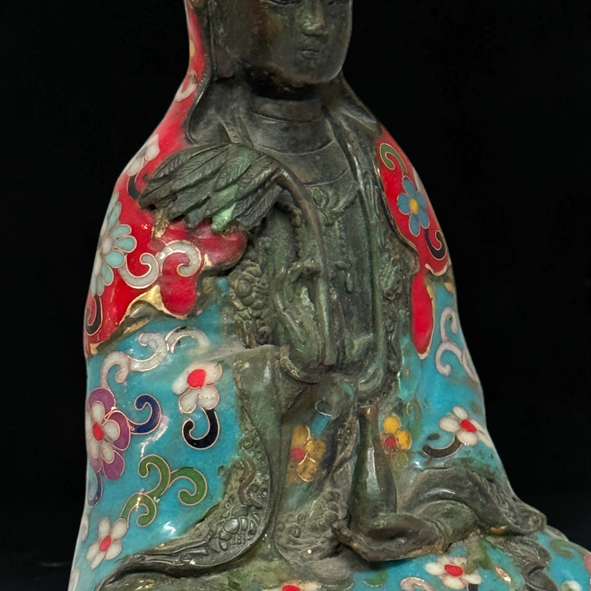 Guanyin Bodhisattva Figur Bronze Cloisonné Skulptur China Emaille