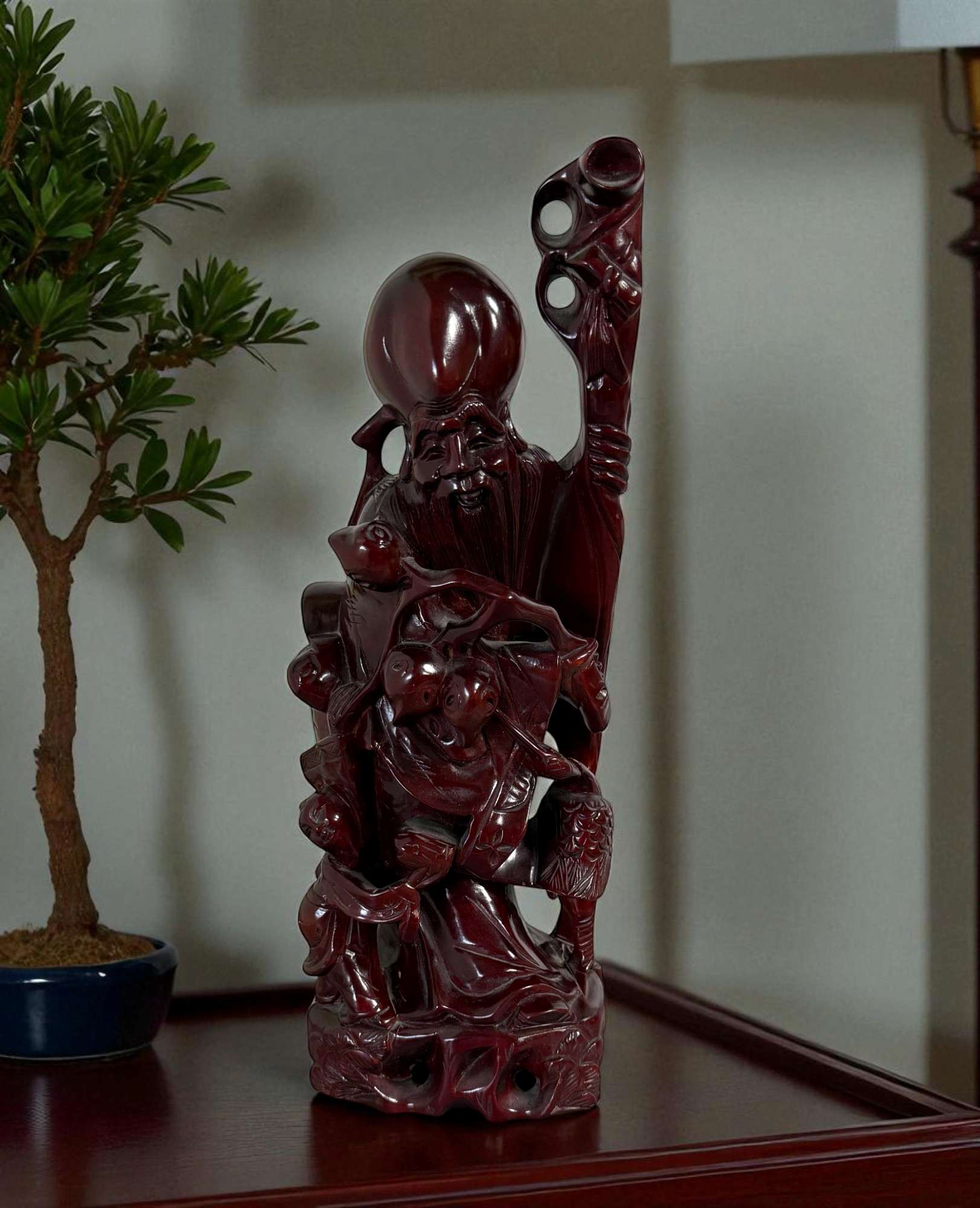 Gott des Langen Lebens China Figur Shou Holz Schnitzerei chinesisch