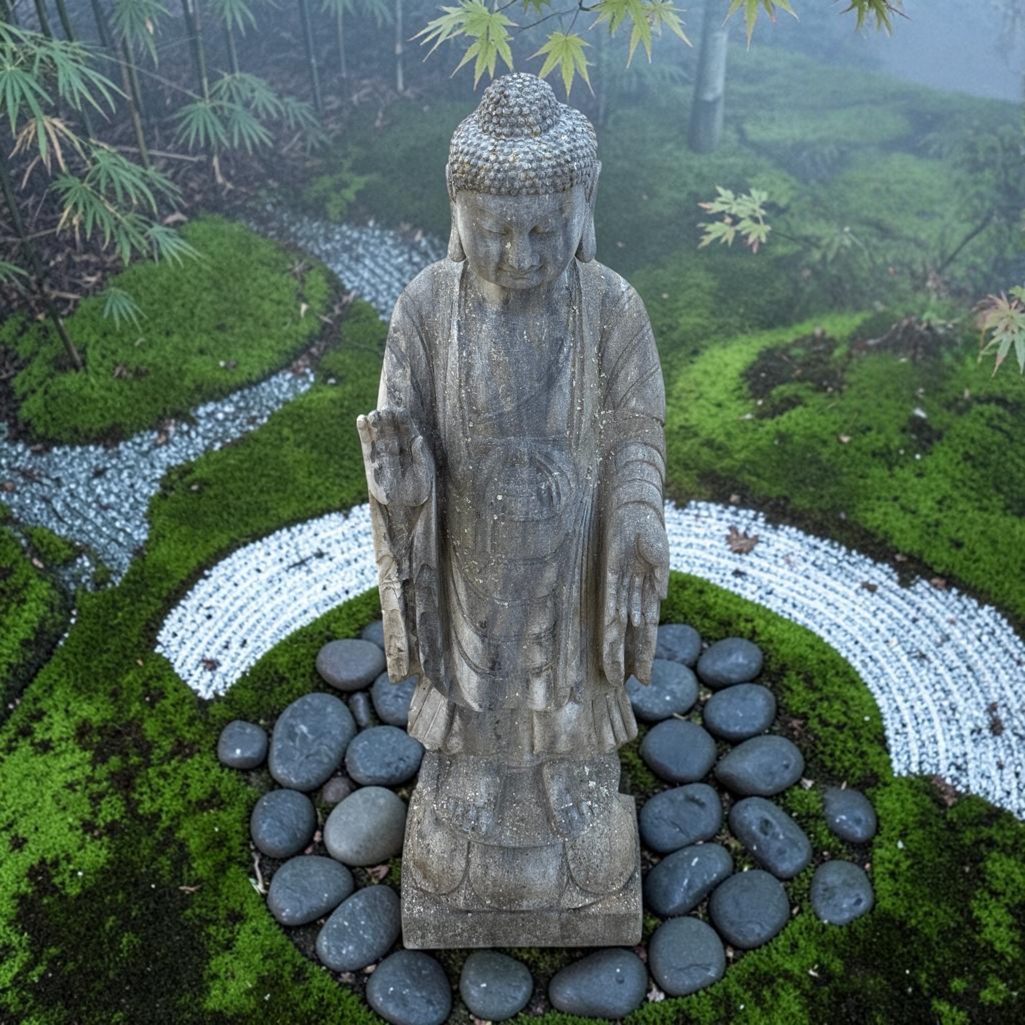Alte Naturstein Buddha Statue für den Garten Steinskulptur
