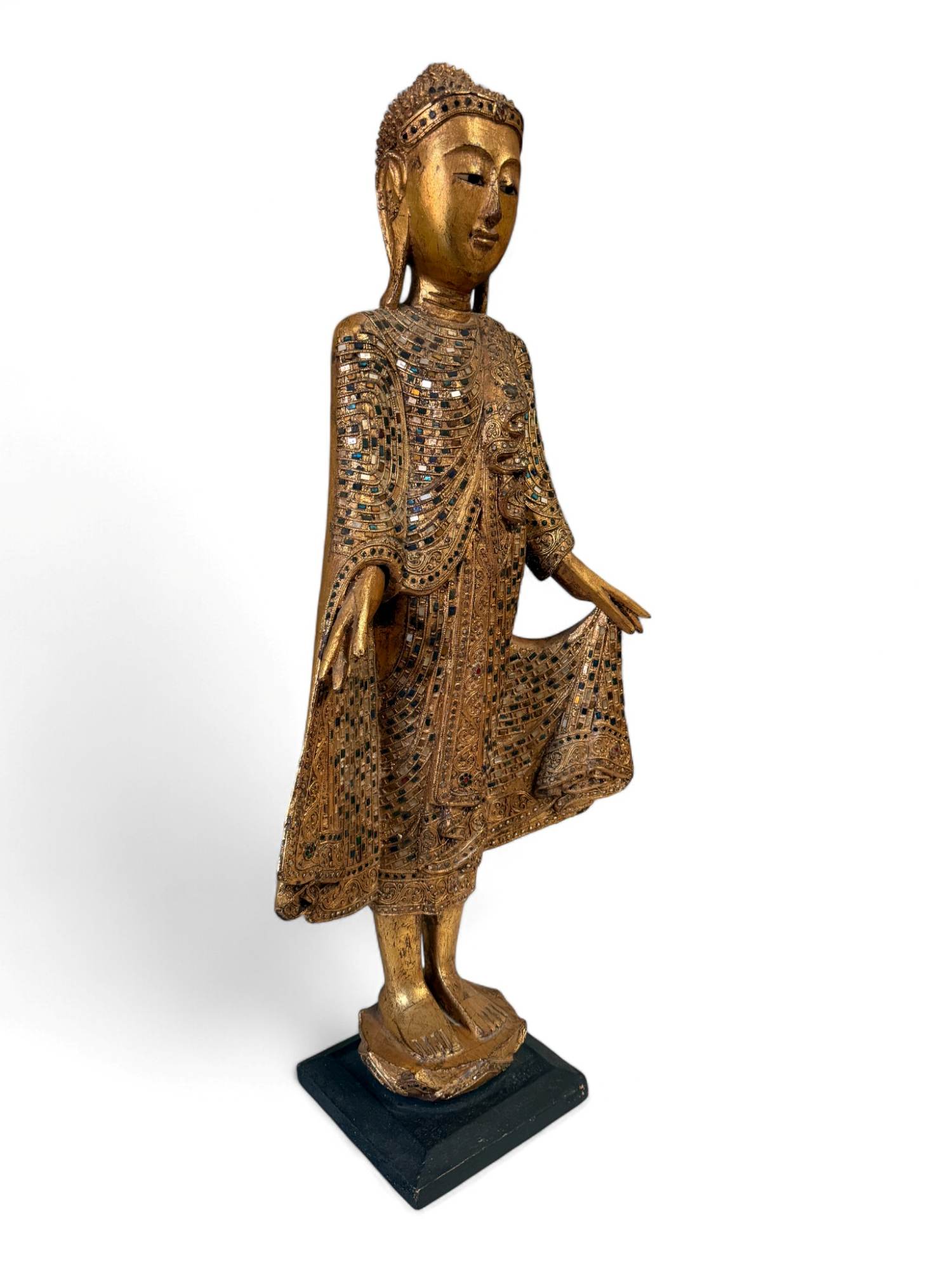 Holz Buddha Skulptur mit Blattvergoldung - alt
