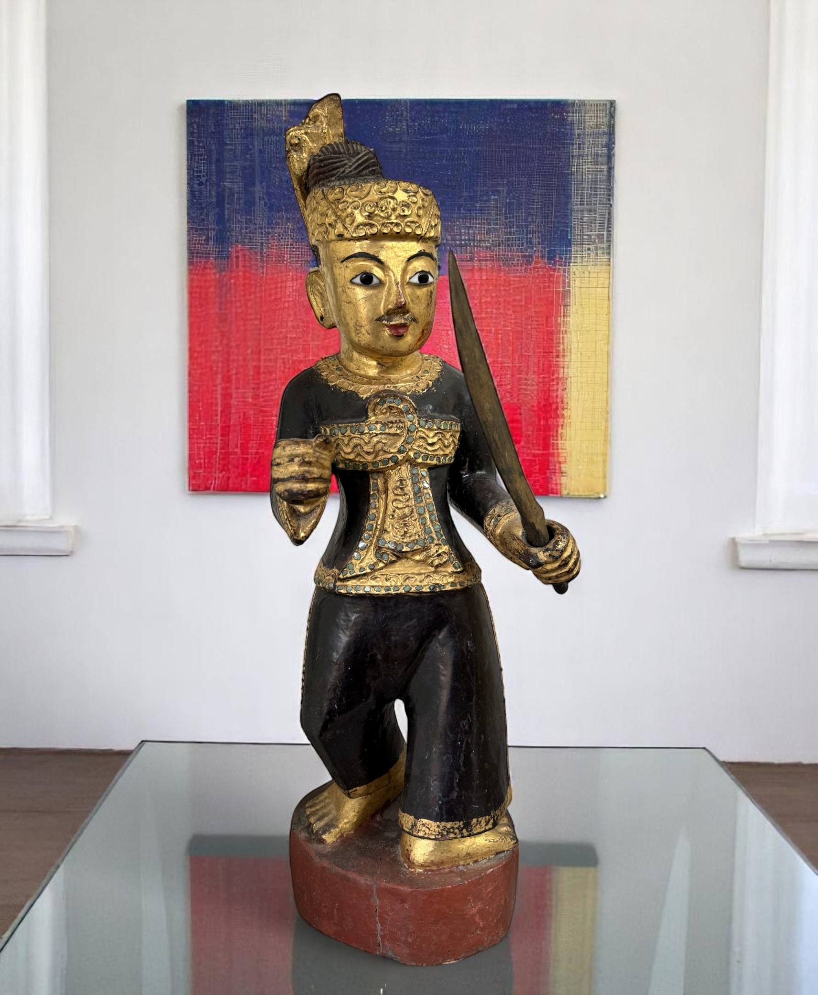 Alte Nat Skulptur aus Birma mit Teilvergoldung - 66 cm groß