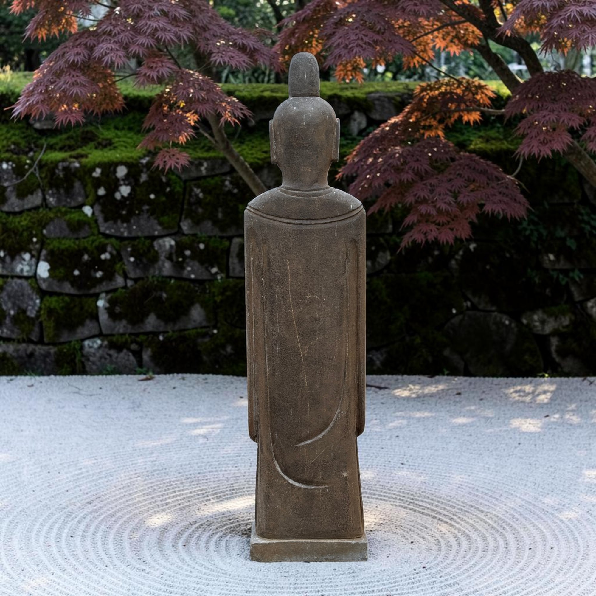 Chinesischer Gelehrter mit Bambusflöte Naturstein Garten Statue 121cm
