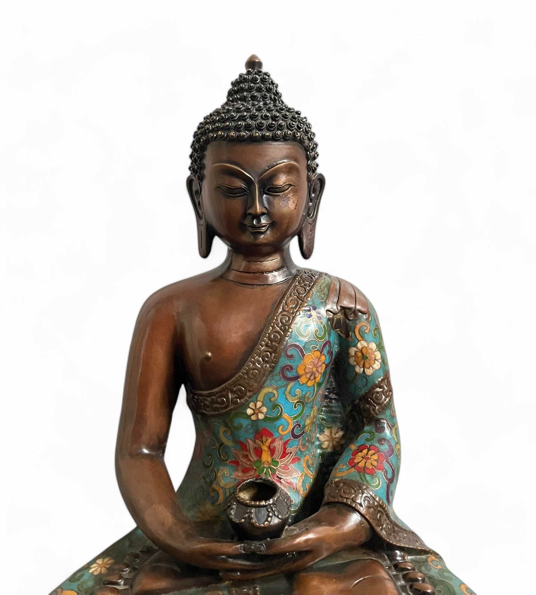 Buddha Figur Bronze China Cloisonne Skulptur 44cm groß