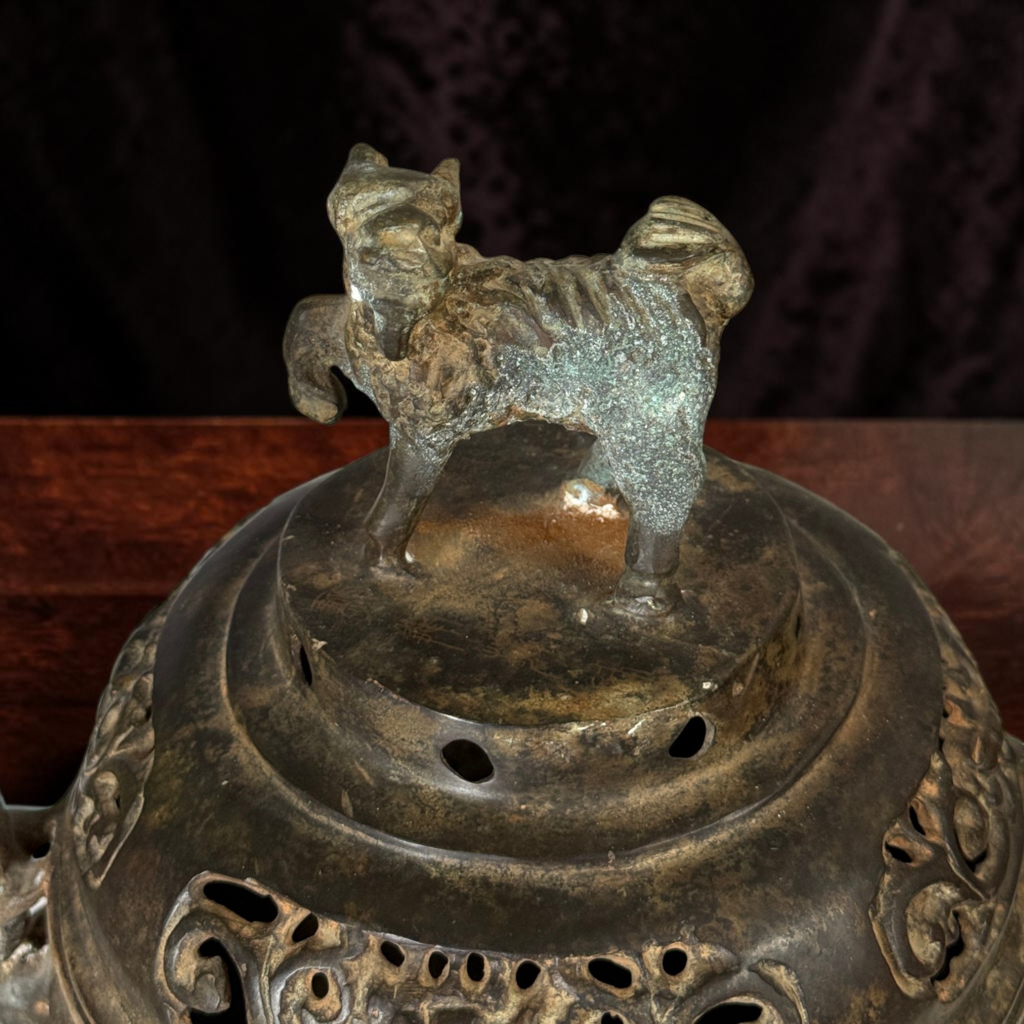 Altes chinesisches Räuchergefäß Bronze Eisen Drachen & Phönix