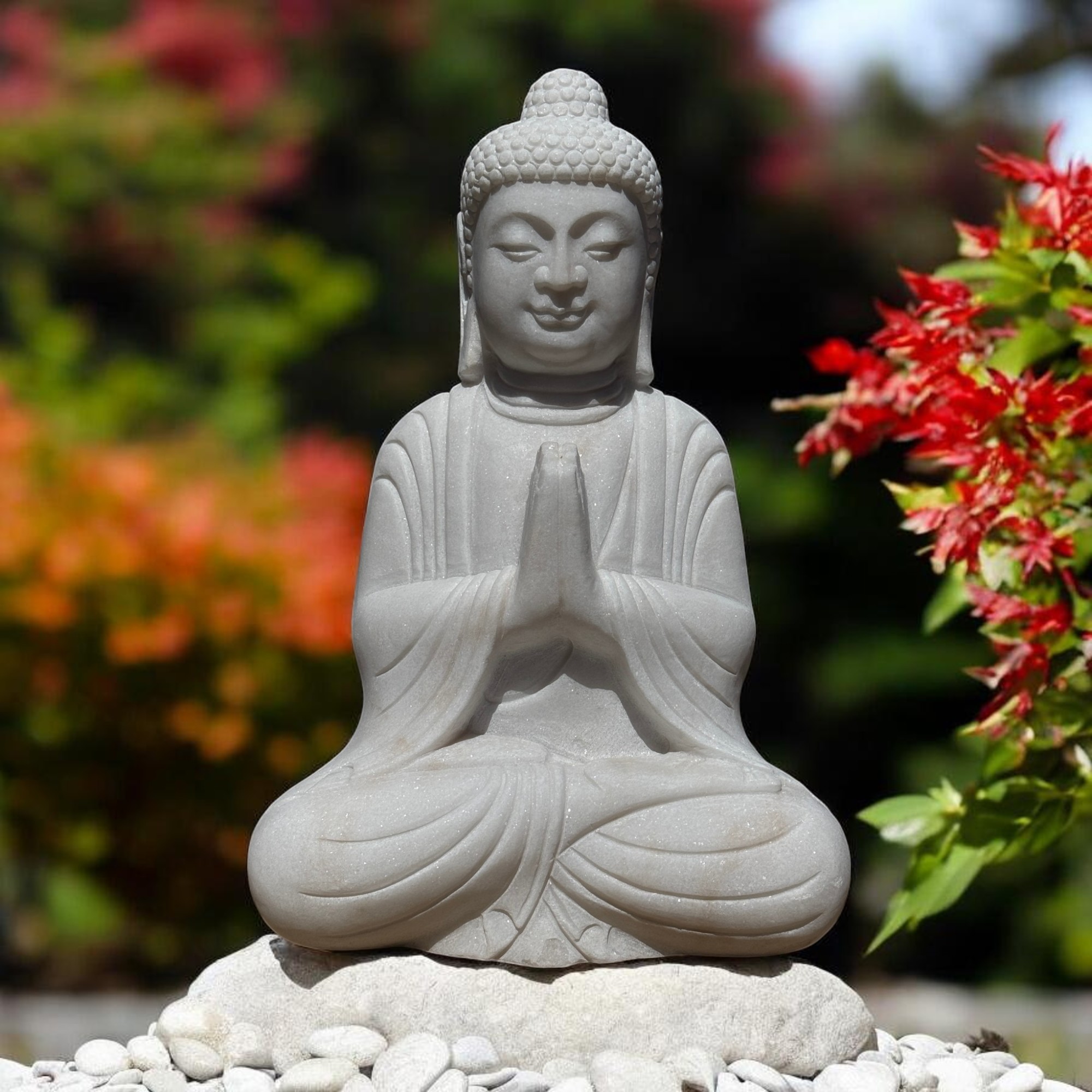 Garten Buddha Statue Marmor Stein Anjali Mudra