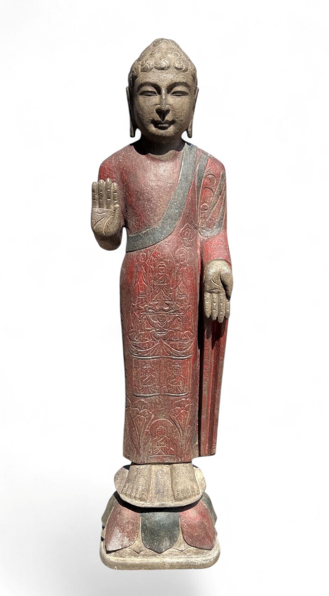 Garten Buddha Statue stehende Skulptur Schutz Geste 120 cm groß