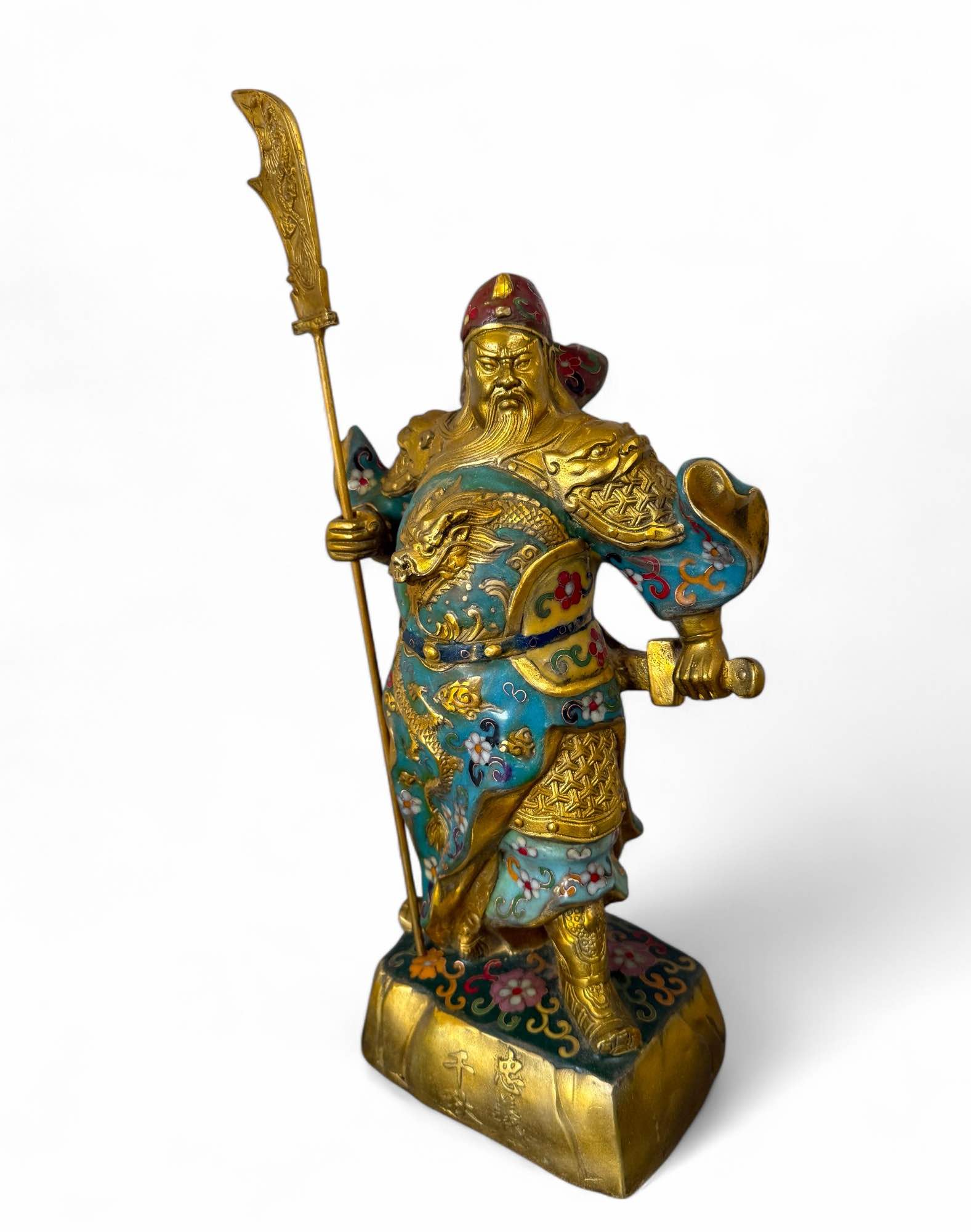 General Guan Yu China Bronze Krieger Figur Cloisonne Skulptur