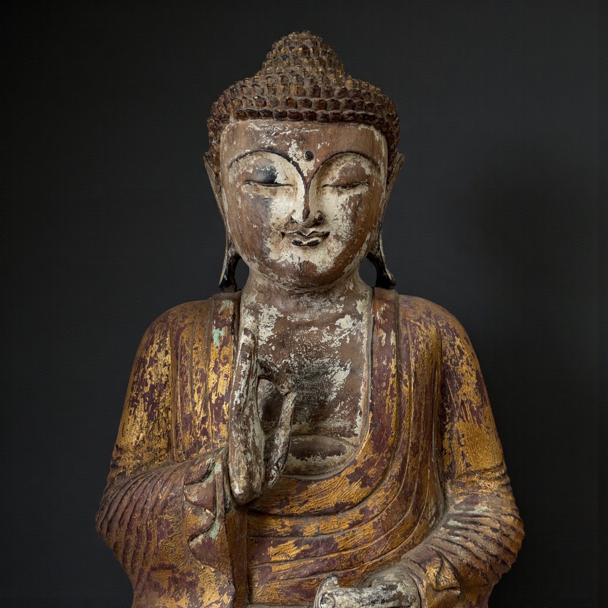 Großer Holz Buddha Skulptur - Vitarka Mudra - 63 cm groß