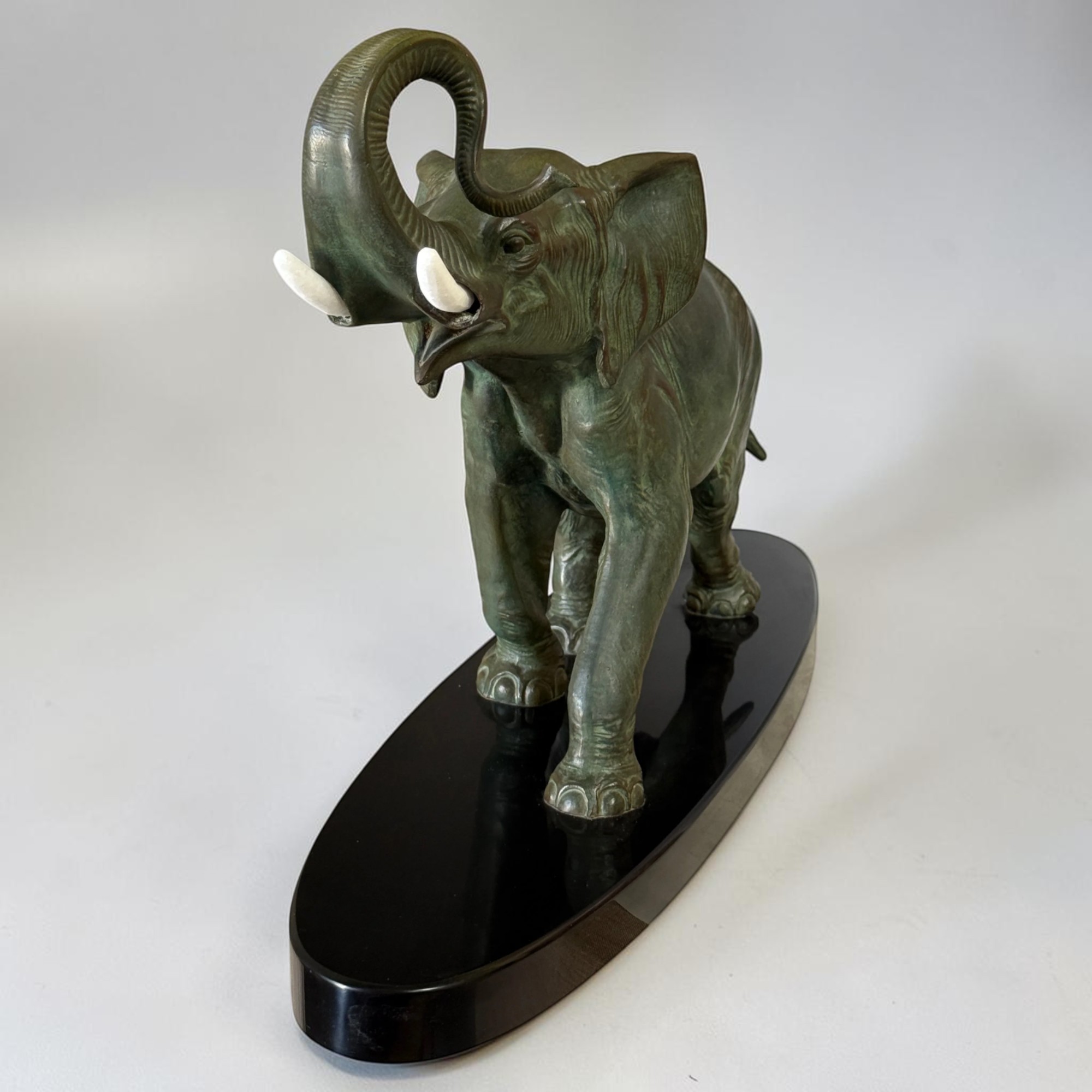 Bronze Elefant Figur Art Déco Marmorsockel alte Skulptur