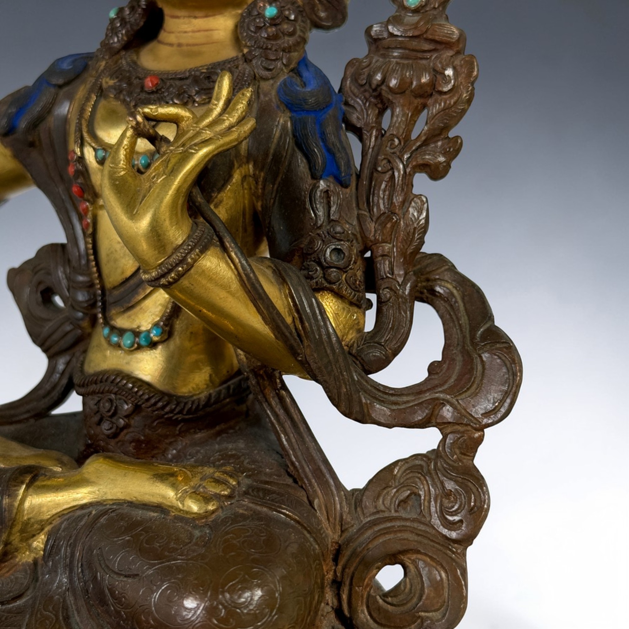 Manjushri Buddha Figur aus Bronze - vergoldet