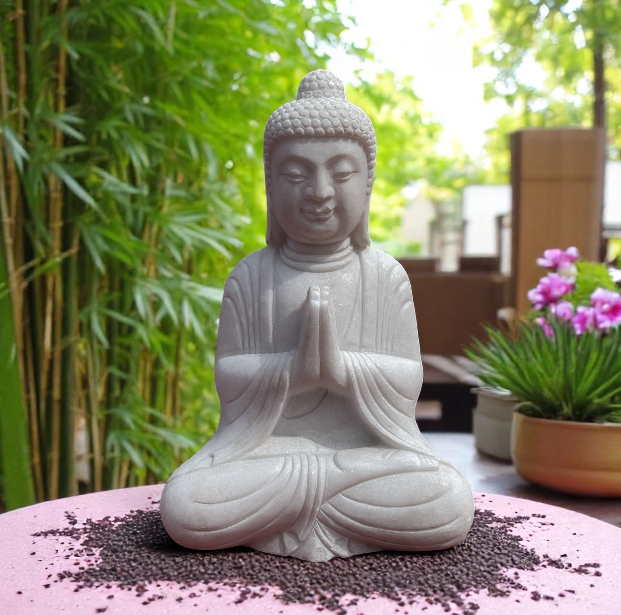 Garten Buddha Statue Marmor Stein Skulptur Namaste Mudra