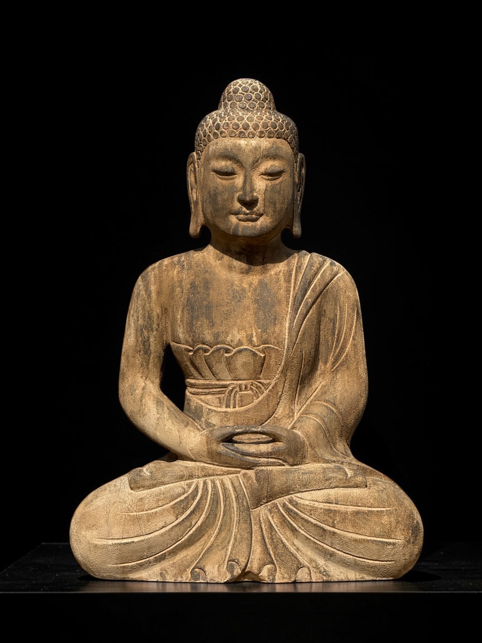 Garten Buddha Skulptur Naturstein Kalkstein meditierend 60cm