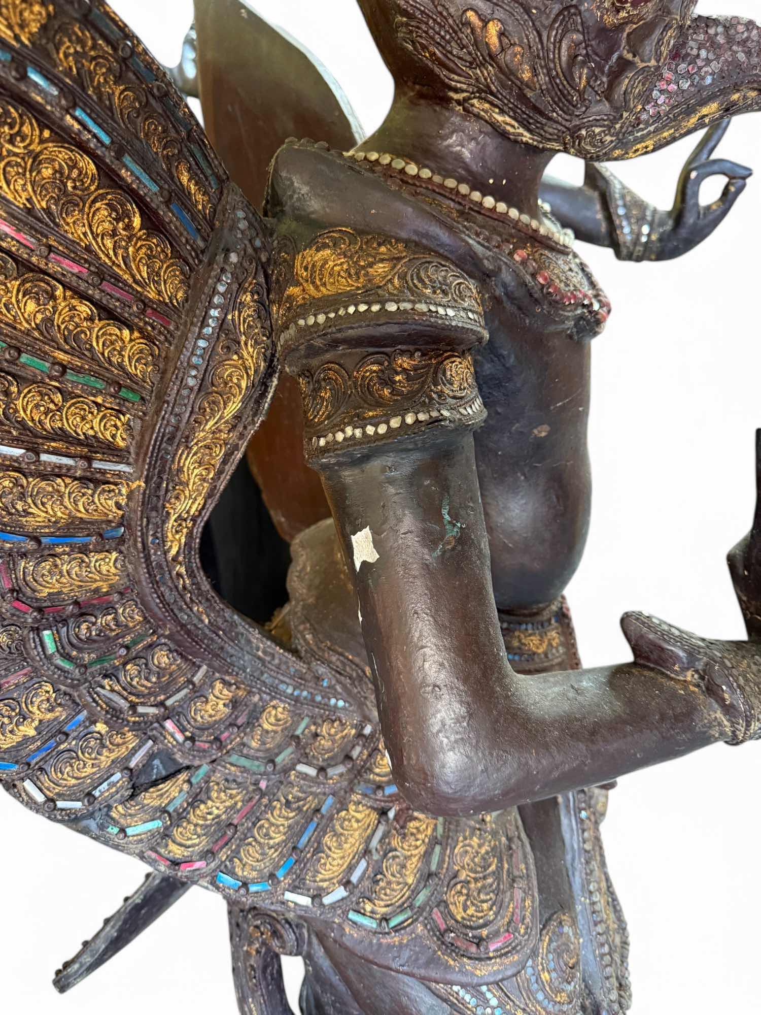 Alte Garuda Skulptur Teak Holz asiatischer Götterbote, Burma