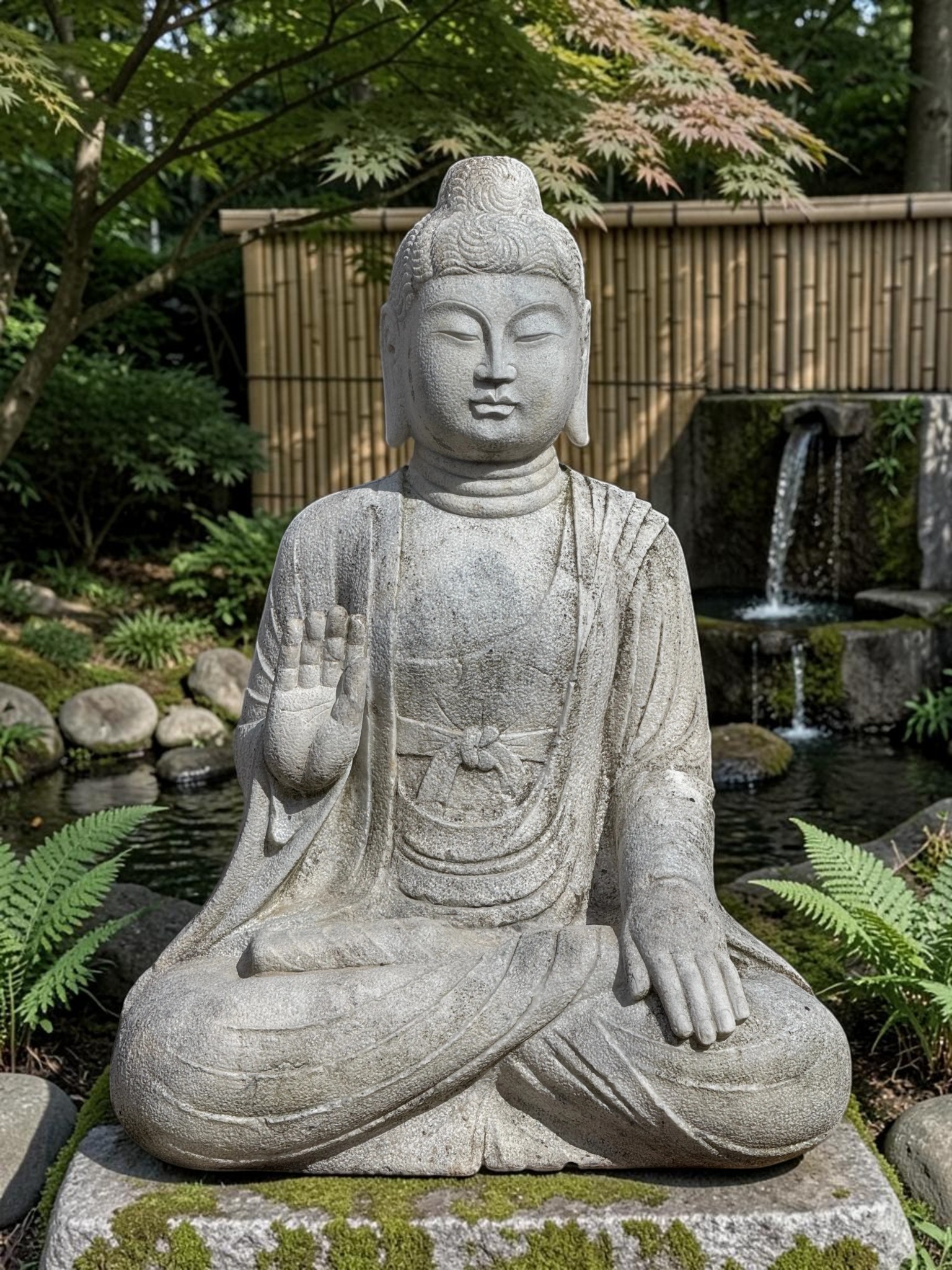 Große Garten Buddha Statue Marmorstein Schutzgeste 113cm Tibet-China