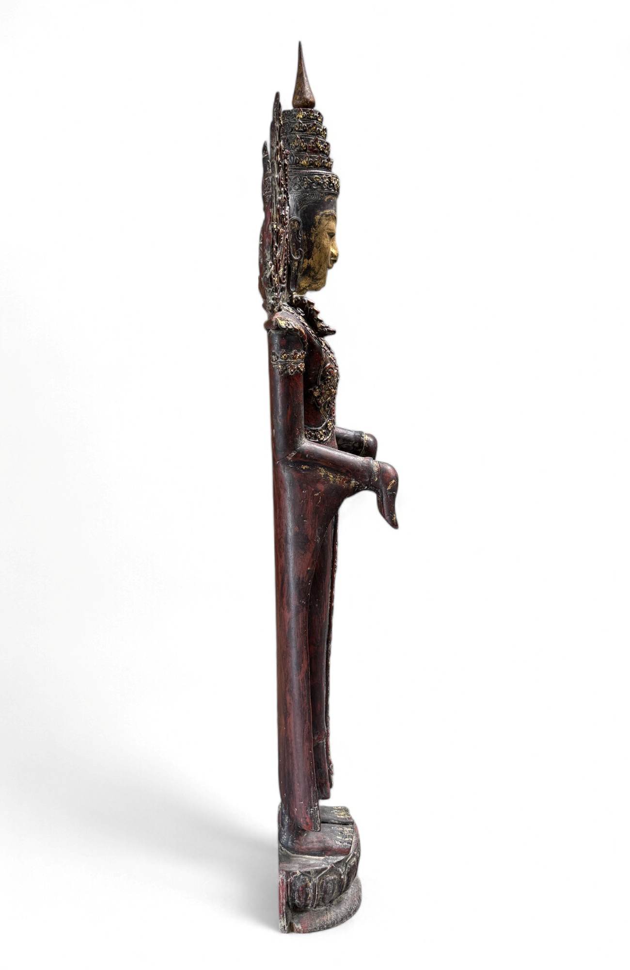 Königs-Buddha Statue Birma Teak Holz Skulptur Wunschgewährungs Geste